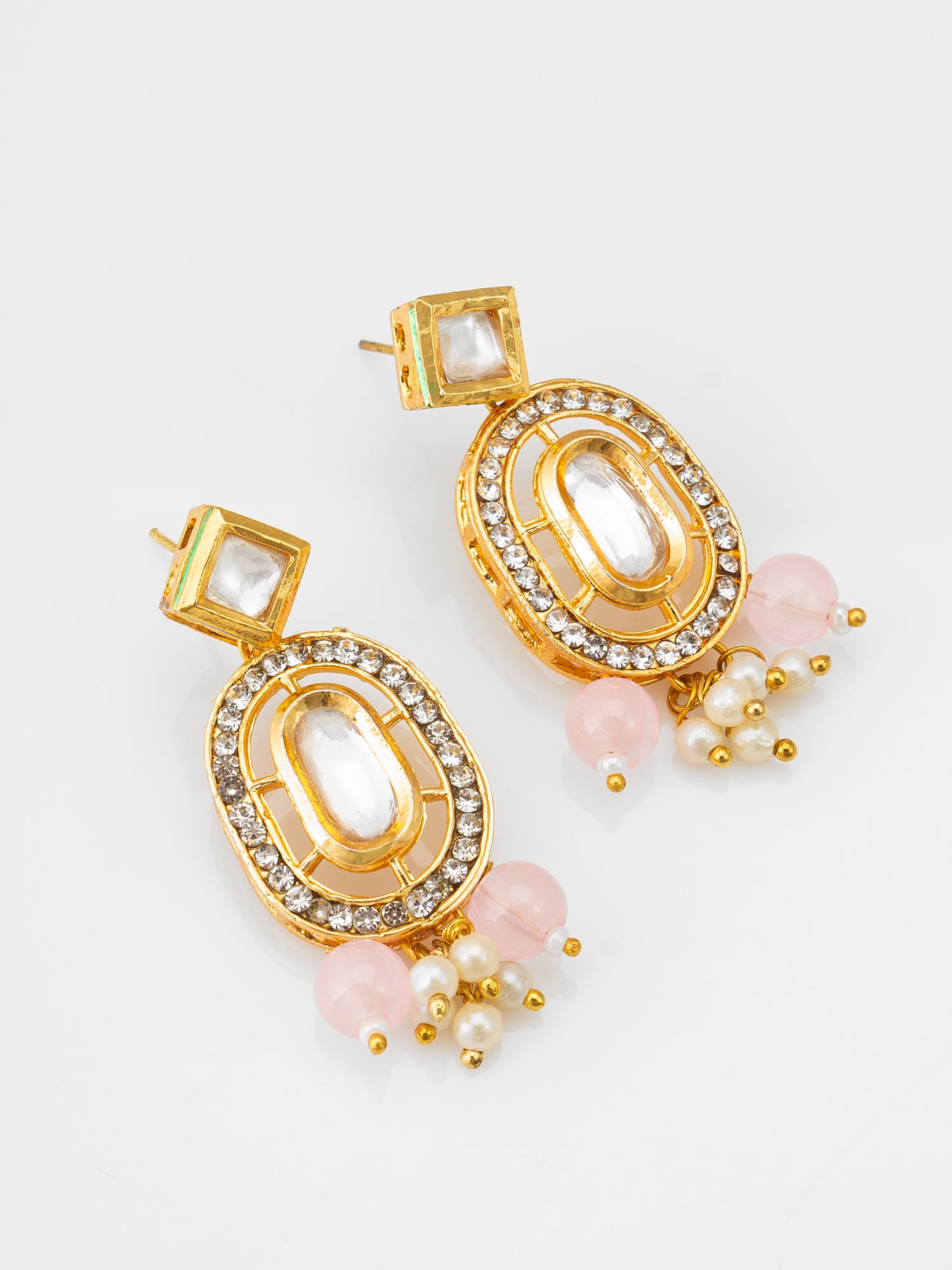Pink Beaded Kundan Choker Necklace Set with Earrings – View 2 | Aadita Jewelry