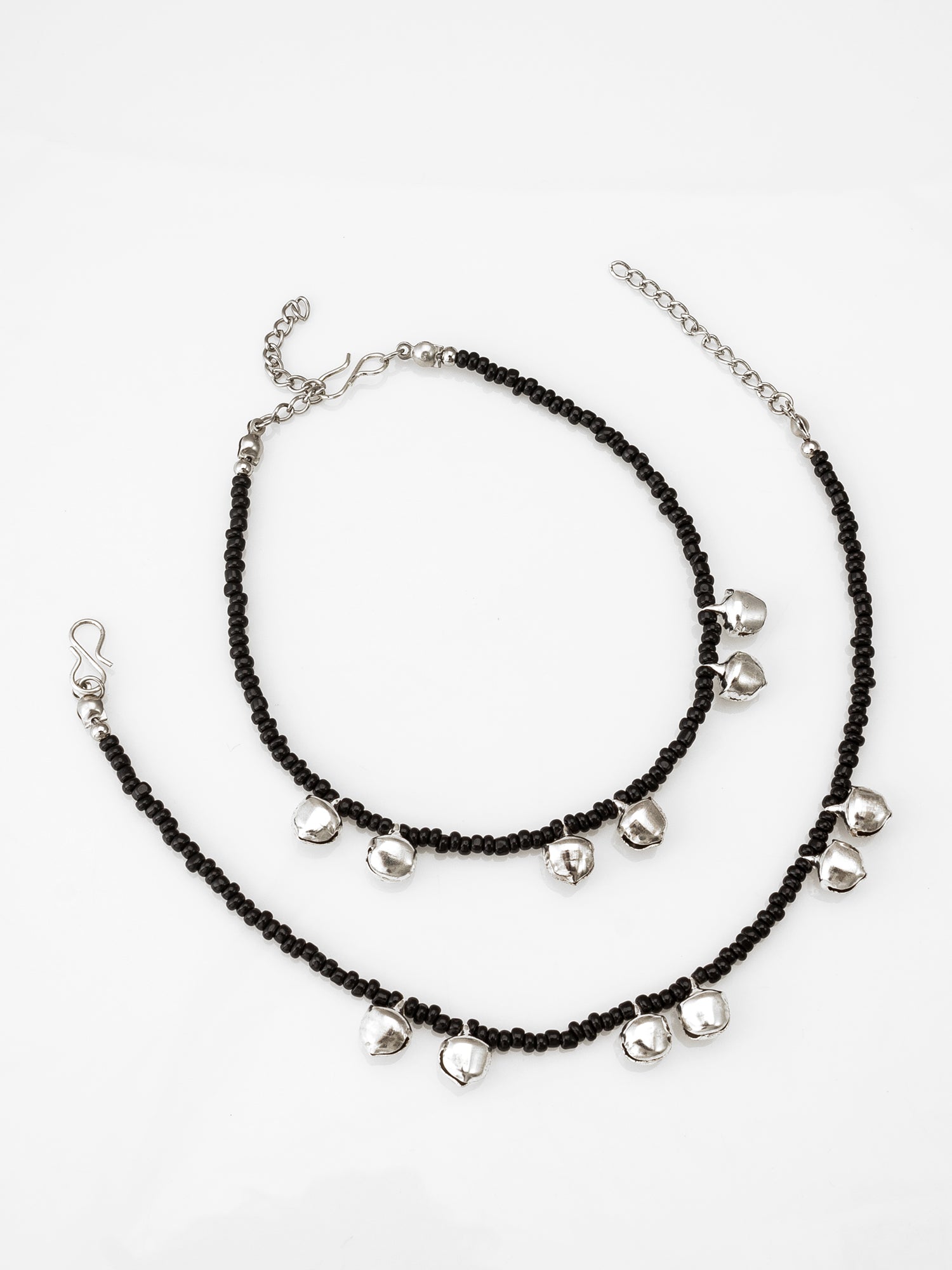 Black Seed Bead with Silver-Tone Ghungroo Bell Charms Anklet – View 2 | Aadita Jewelry
