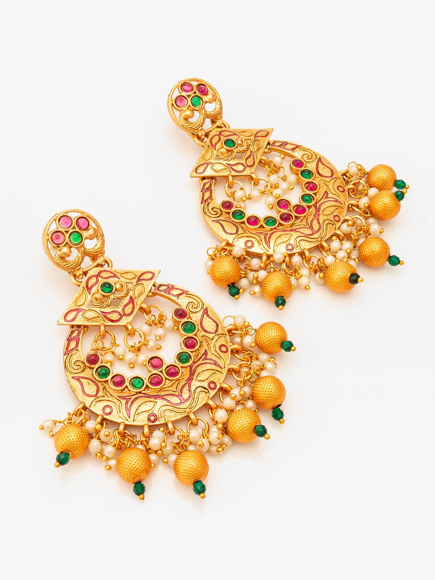 Aadita Royal Gold Plated Multicolor Chandelier Earrings – View 2 | Aadita Jewelry