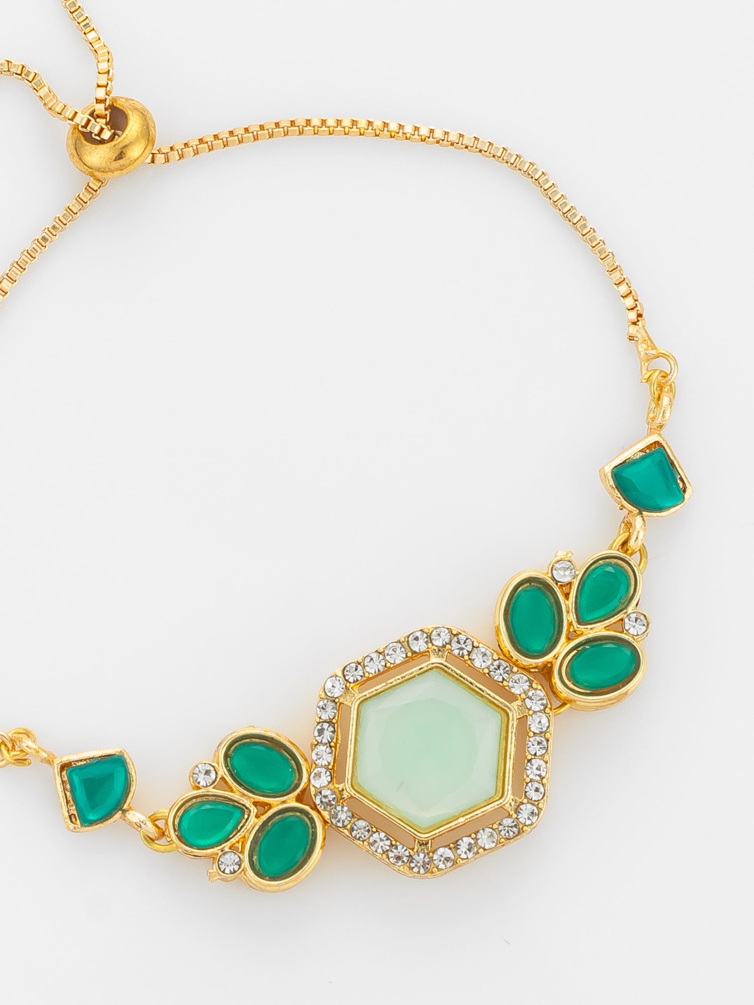 Gold Plated Hexagonal Green Stone Bracelet – View 3 | Aadita Jewelry