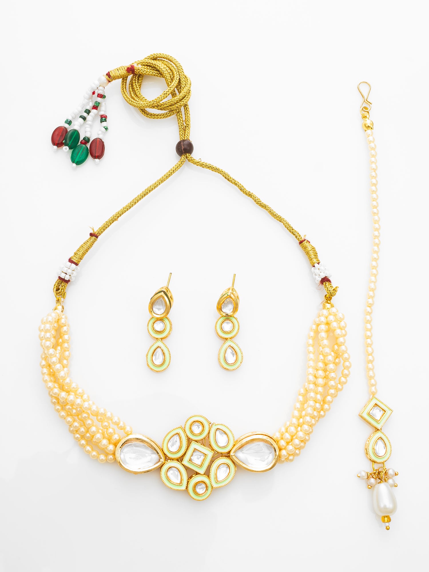 Pearl Choker Kundan Necklace Set with Maang Tikka for Women | Aadita Jewelry