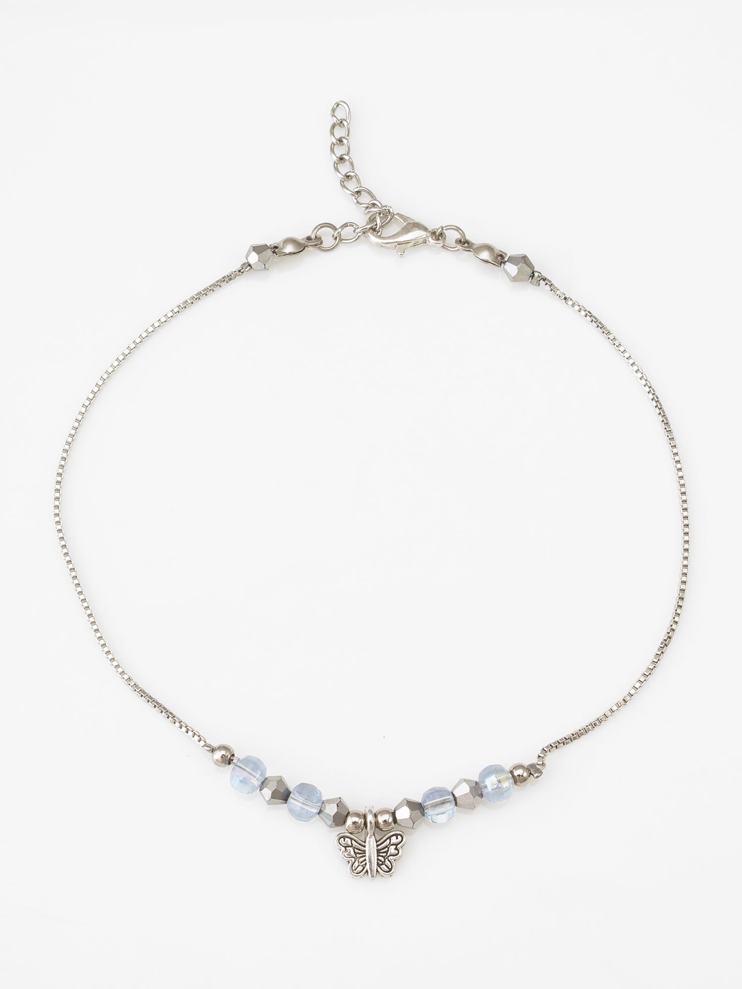 Blue Crystal Butterfly Charm Anklet – View 2 | Aadita Jewelry