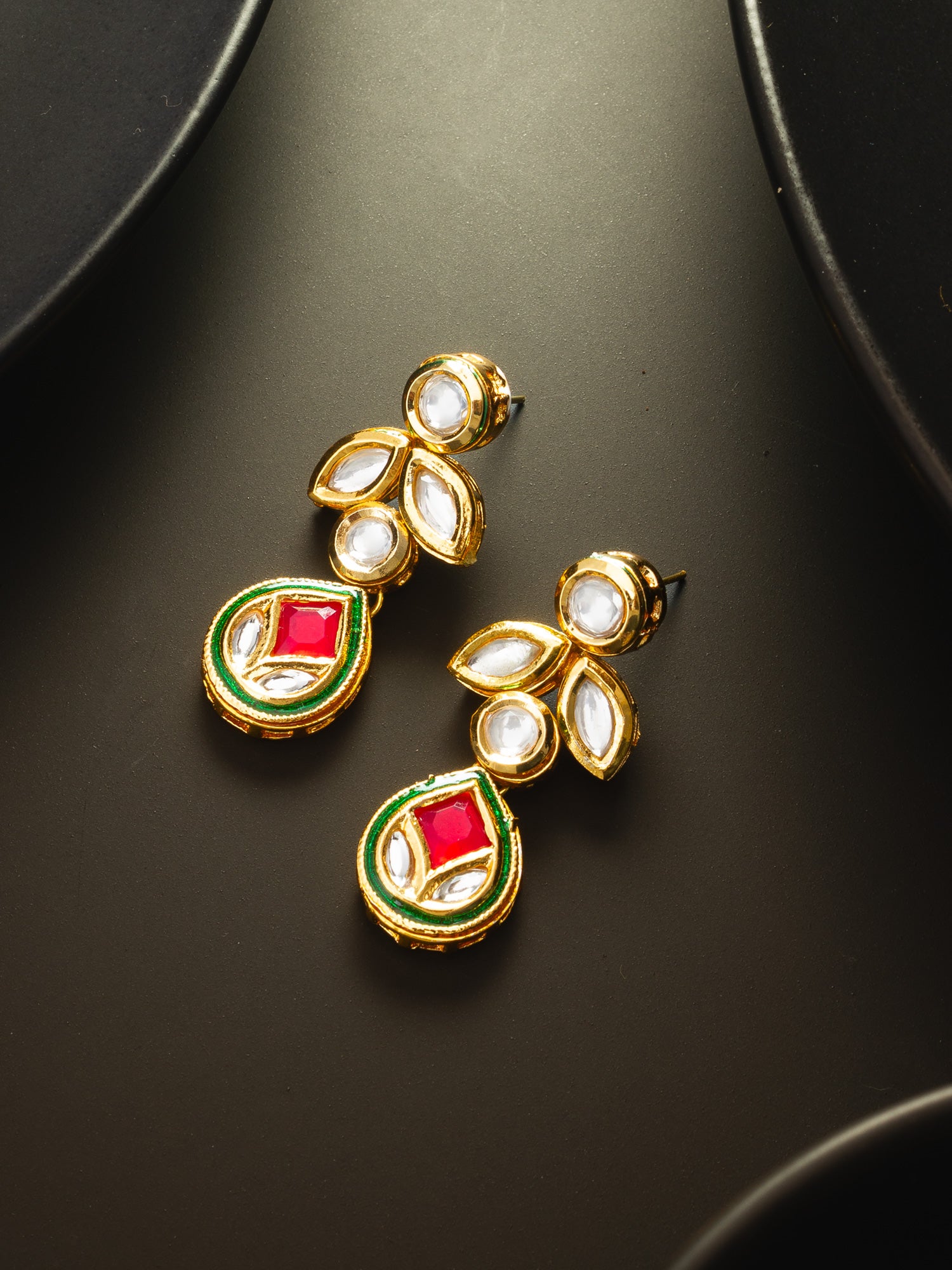 Gold-Plated Kundan Dangle Earrings with Drop – View 4 | Aadita Jewelry