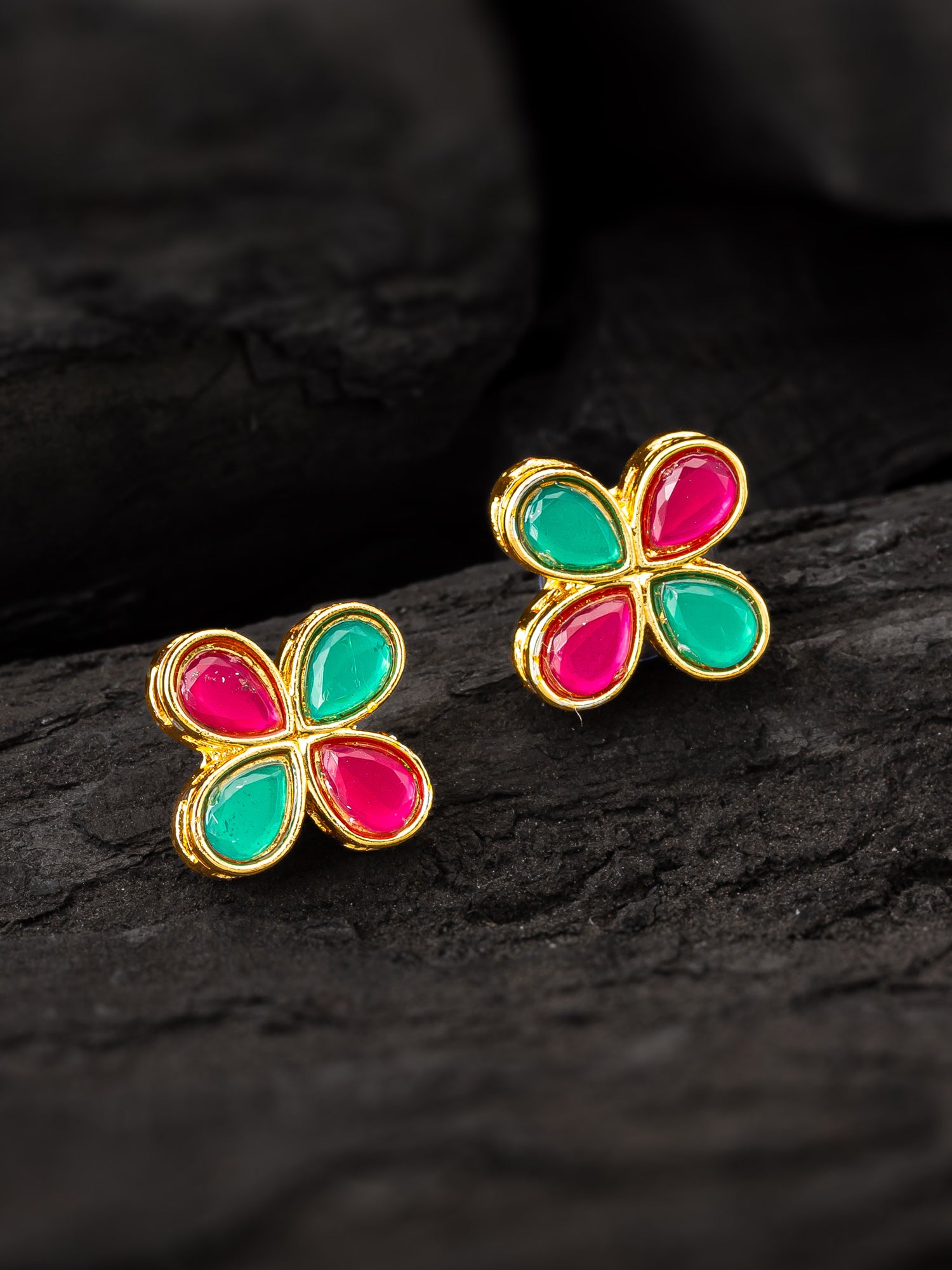 Multicolor Floral Teardrop Stud Earrings – View 5 | Aadita Jewelry
