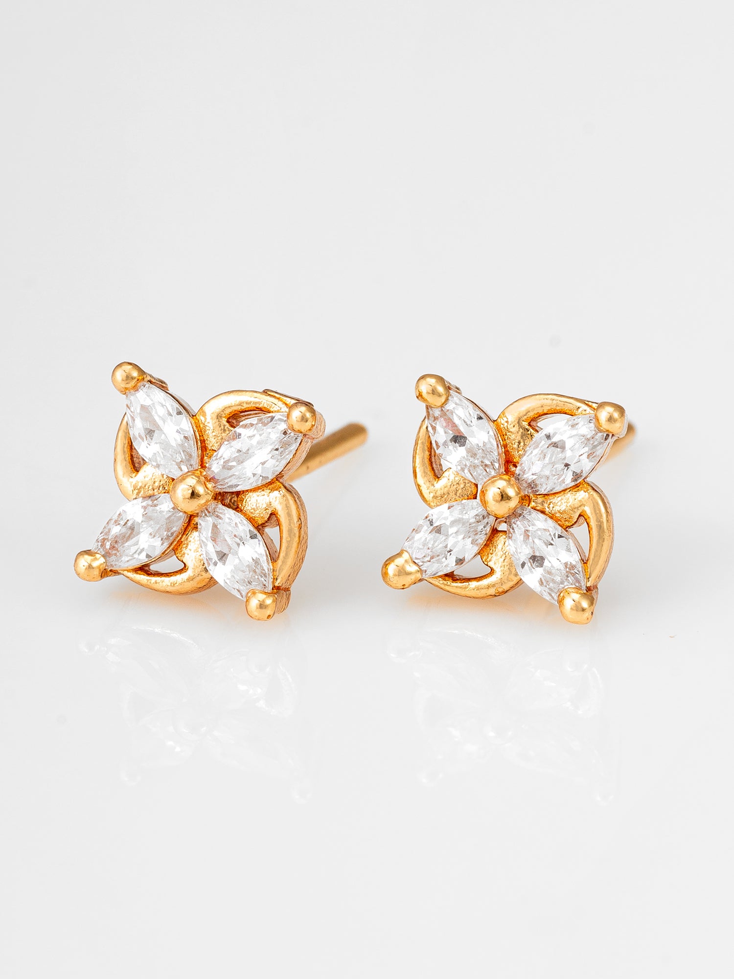 Floral American Diamond Gold Stud Earrings | Aadita Jewelry