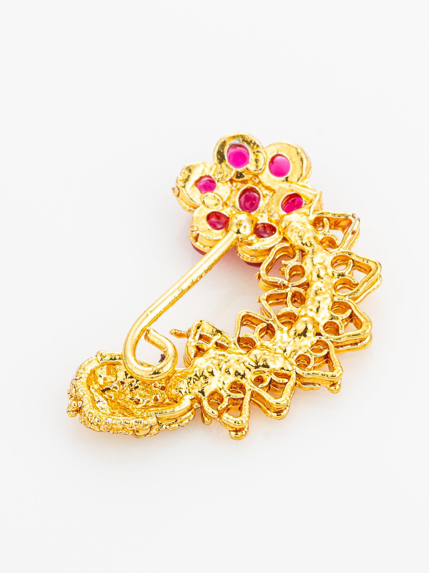Floral Red Stone Designer Nath – View 3 | Aadita Jewelry