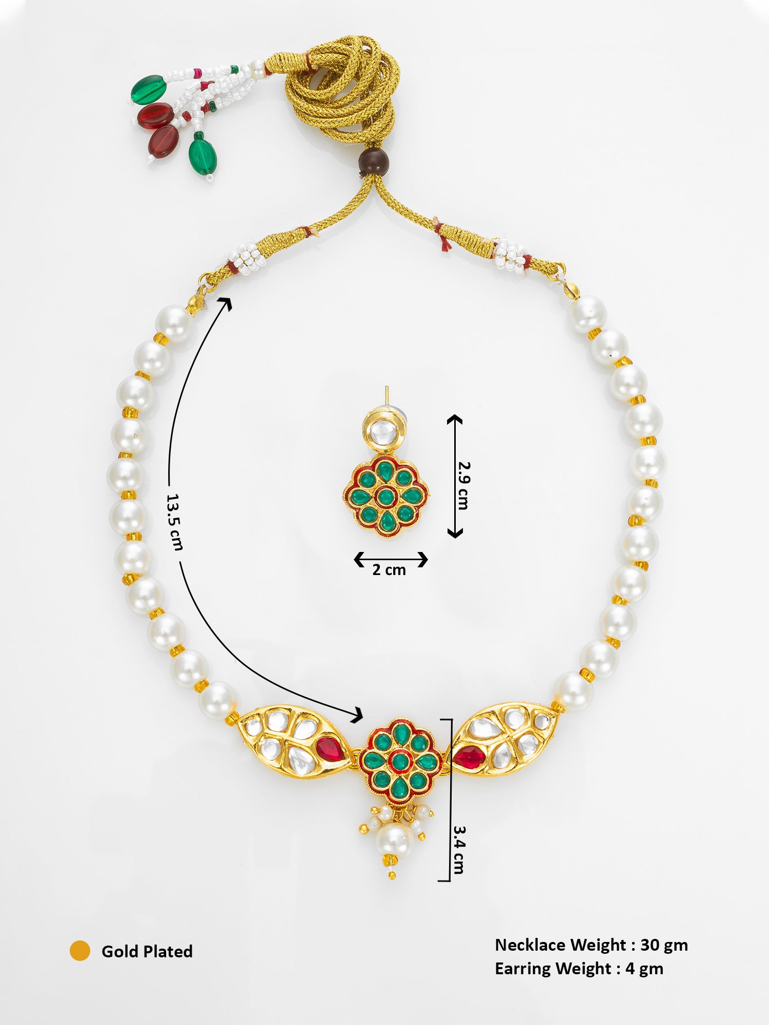 Gold Plated White Pearl Beaded Traditional Necklace Set – View 5 | Aadita Jewelry