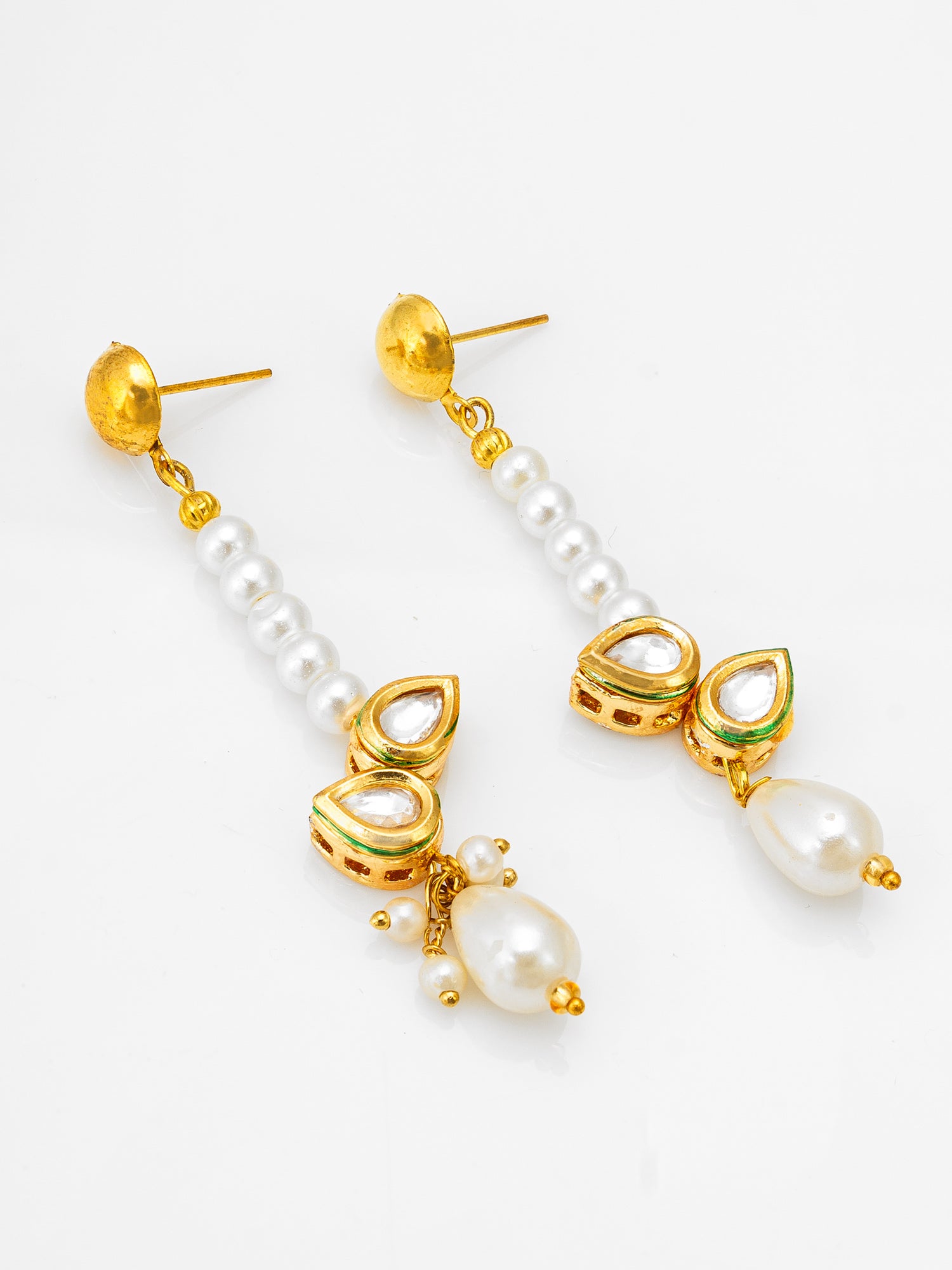Gold Plated Kundan and Pearl Beaded Drop Earrings | Aadita Jewelry