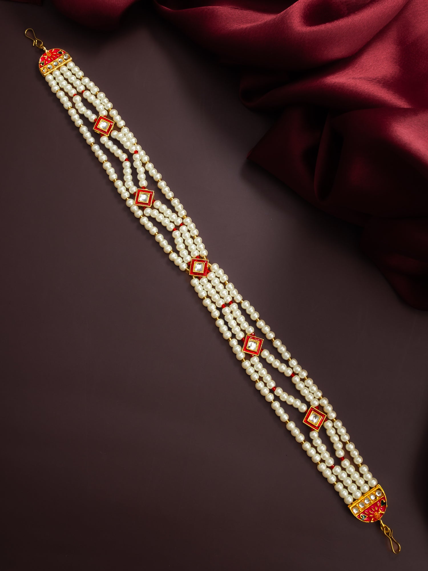 Traditional Gold Plated Pearl Kundan Matha Patti for Women – View 5 | Aadita Jewelry