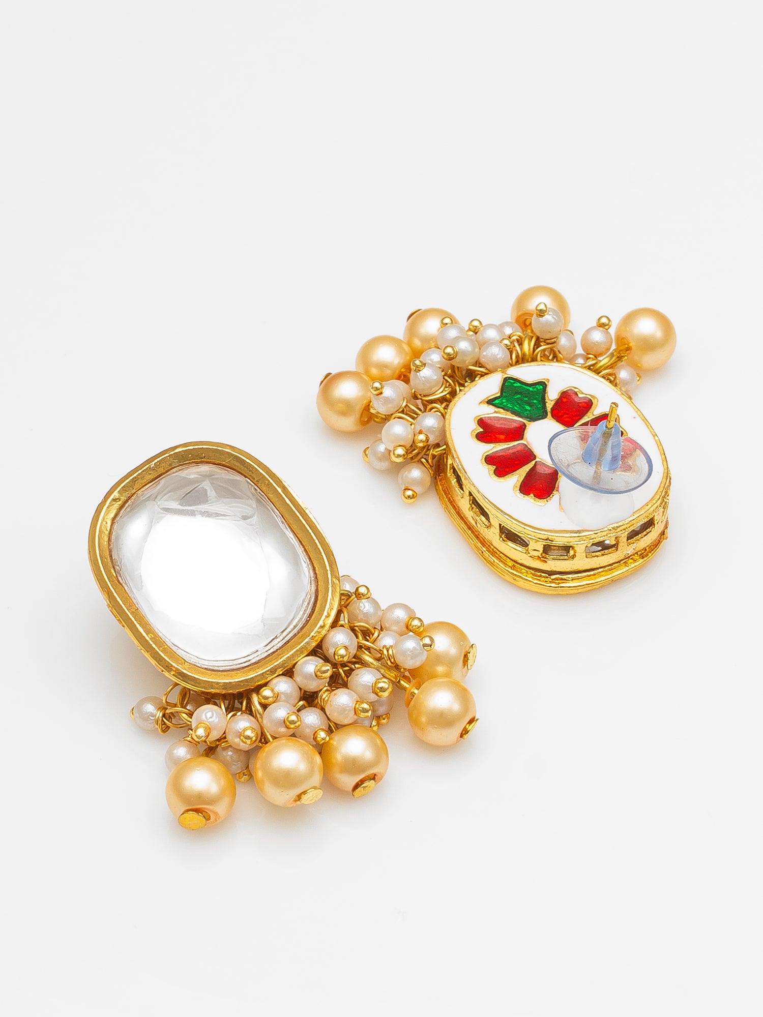 Gold-Toned Kundan Beaded Choker Necklace Set with Earrings – View 3 | Aadita Jewelry