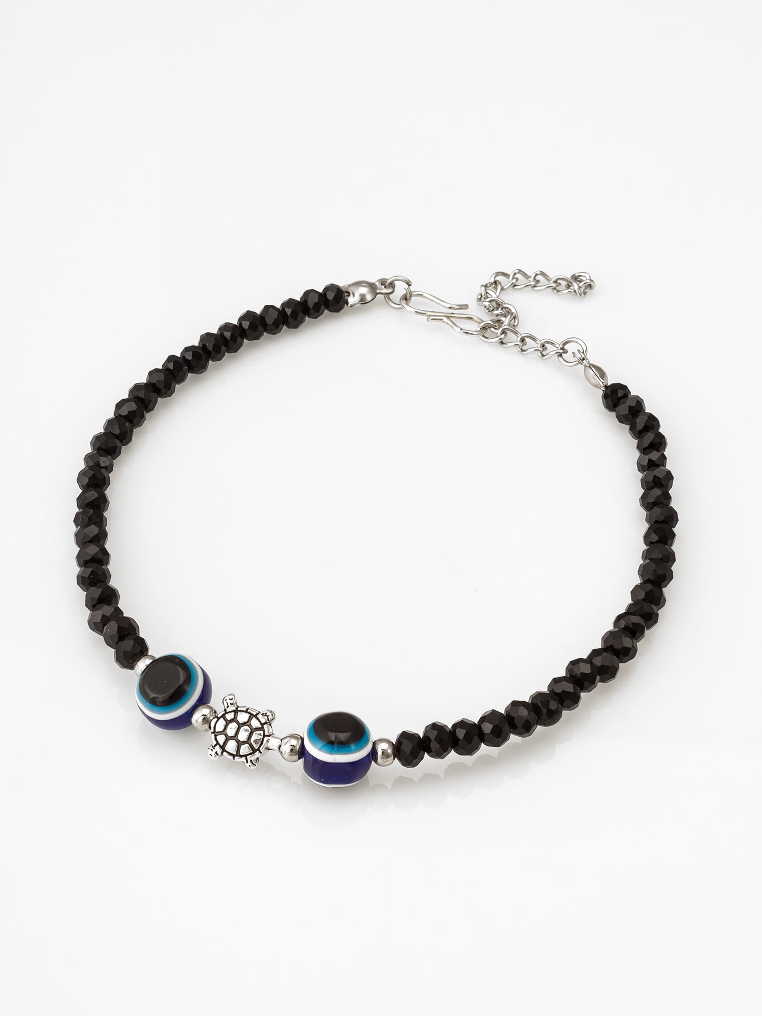 Black Crystal Bead Evil Eye Anklet | Aadita Jewelry