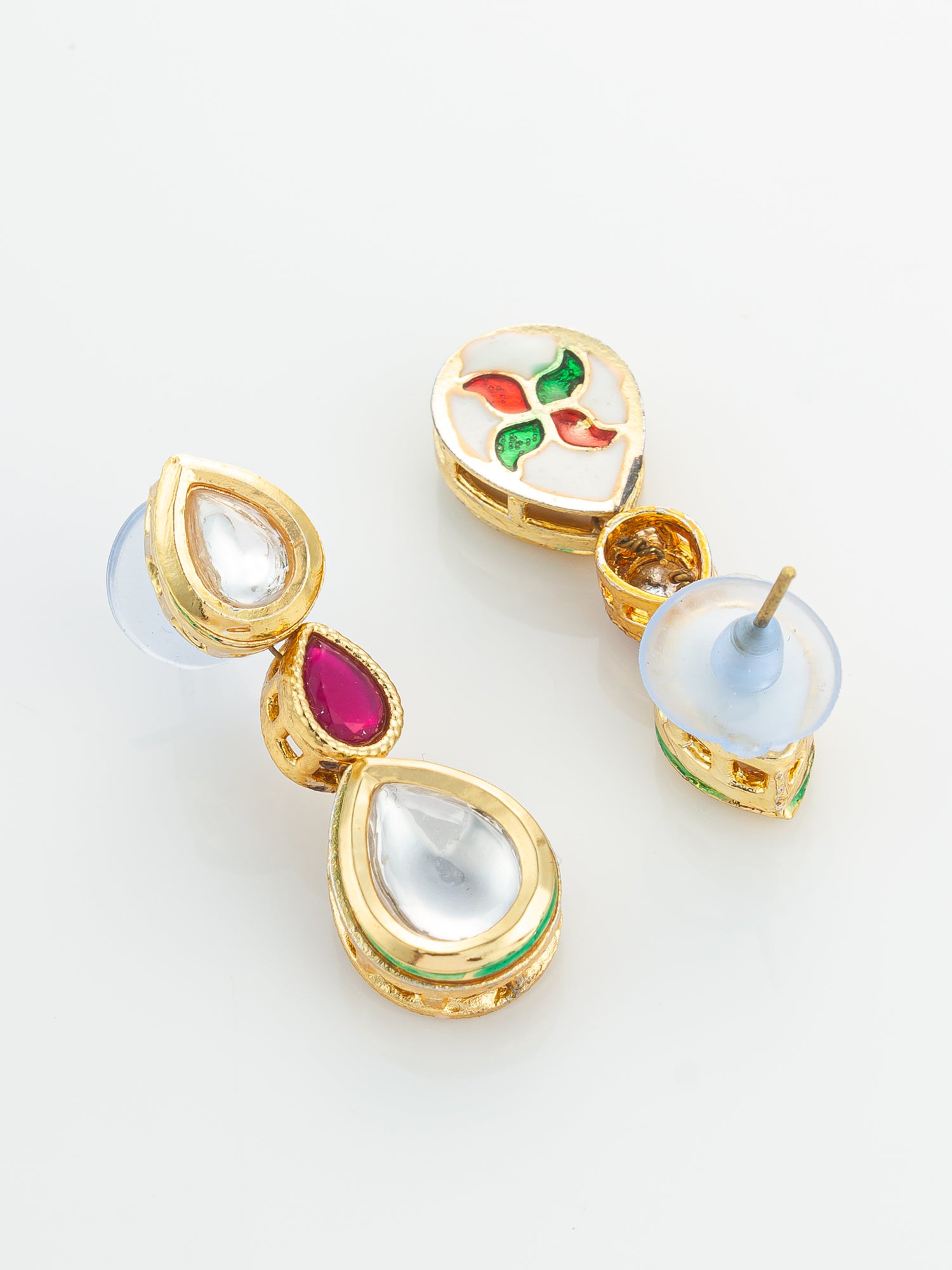 Ruby Red Kundan Gold Plated Traditional Pendant Necklace Set – View 3 | Aadita Jewelry