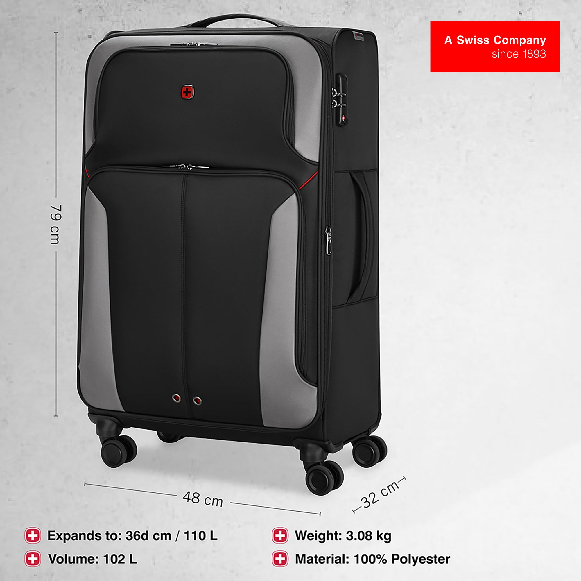 Wenger Castic Pro Check-in Suitcase - Large - Black - Image 3