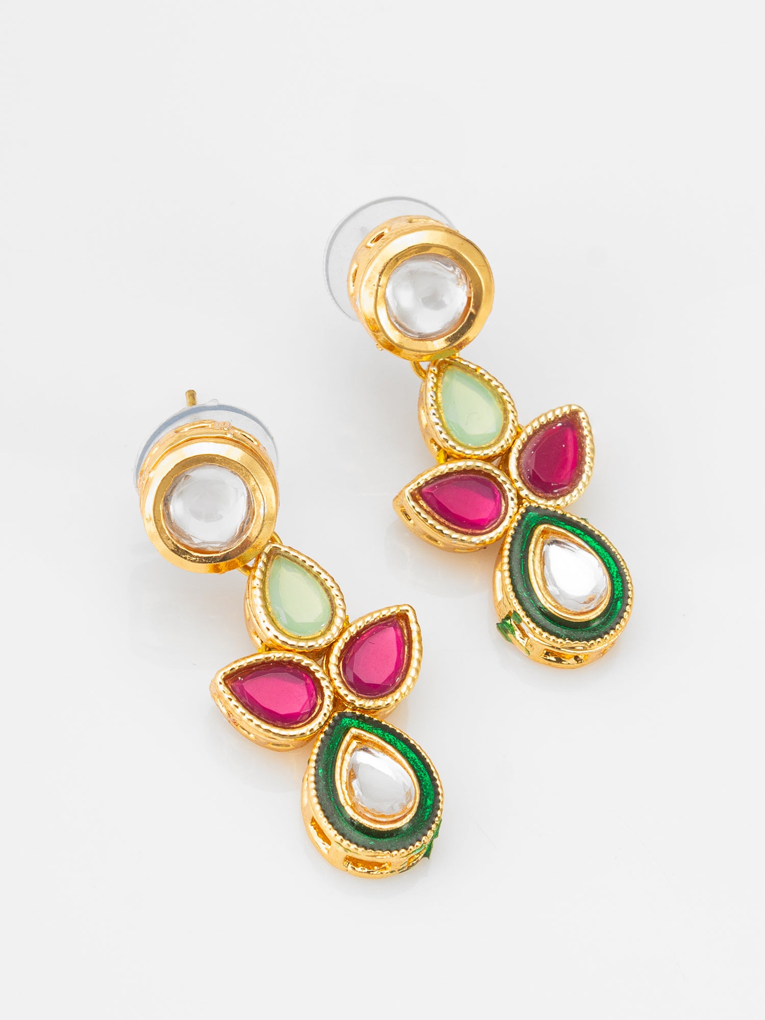 Gold Plated Teardrop Kundan Necklace with Red and Green Stones – View 2 | Aadita Jewelry
