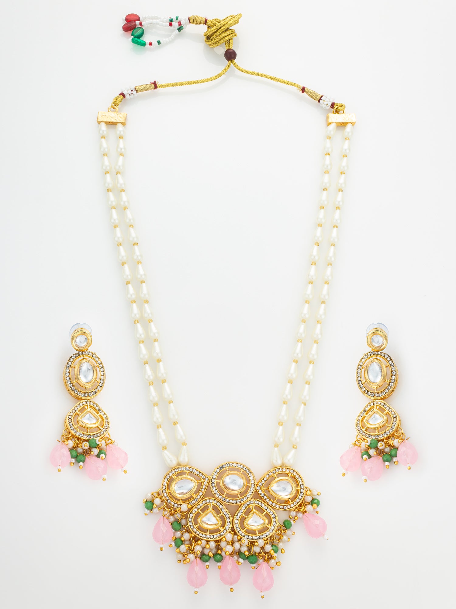 Gold Plated Kundan and Pink Stone Grand Necklace Set | Aadita Jewelry