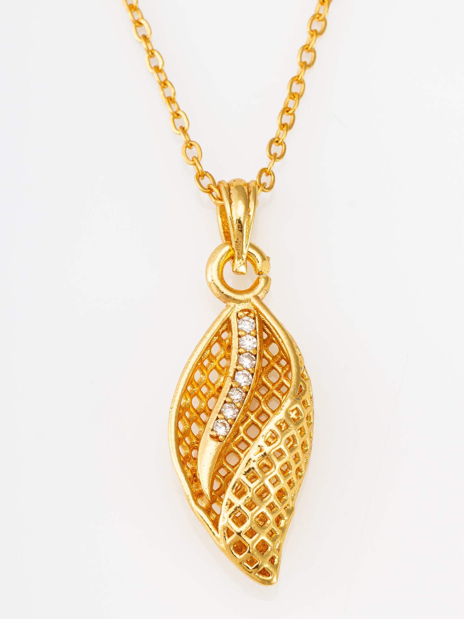 Gold-Tone Leaf AD Pendant Necklace – View 2 | Aadita Jewelry