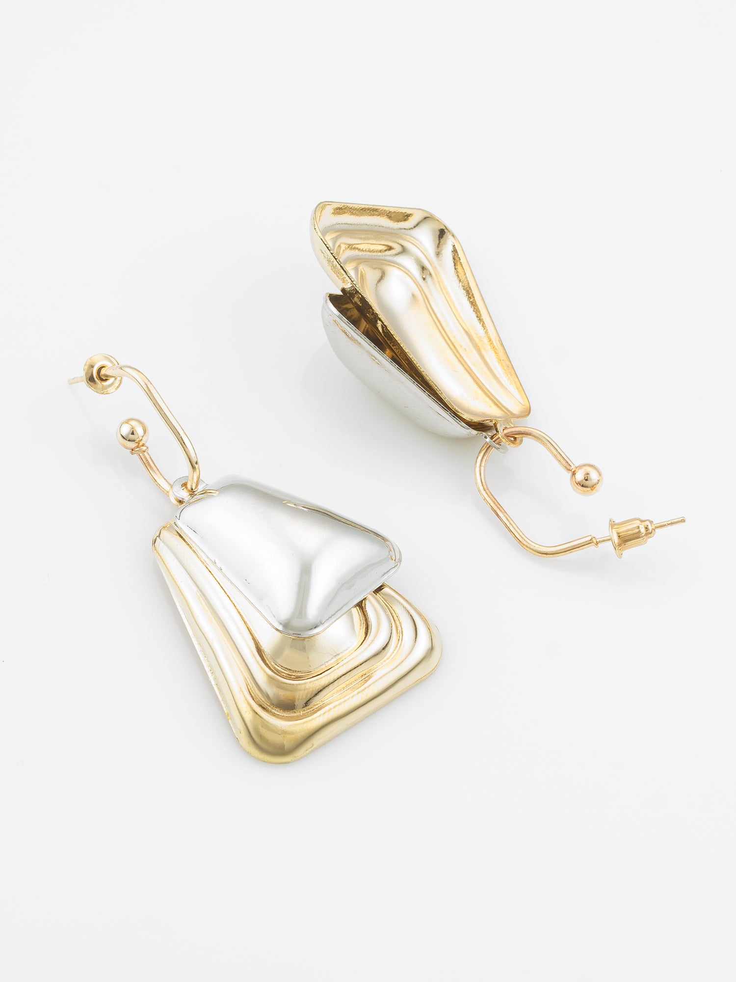Gold and Silver Plated Geometric Earrings "“ Dual Tone Statement – View 3 | Aadita Jewelry