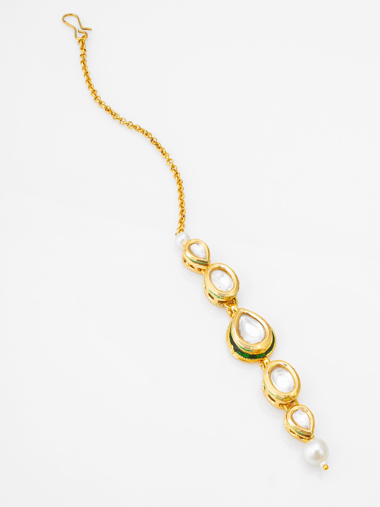 Gold-Plated Kundan Linear Maang Tikka with Pearl Drop | Aadita Jewelry