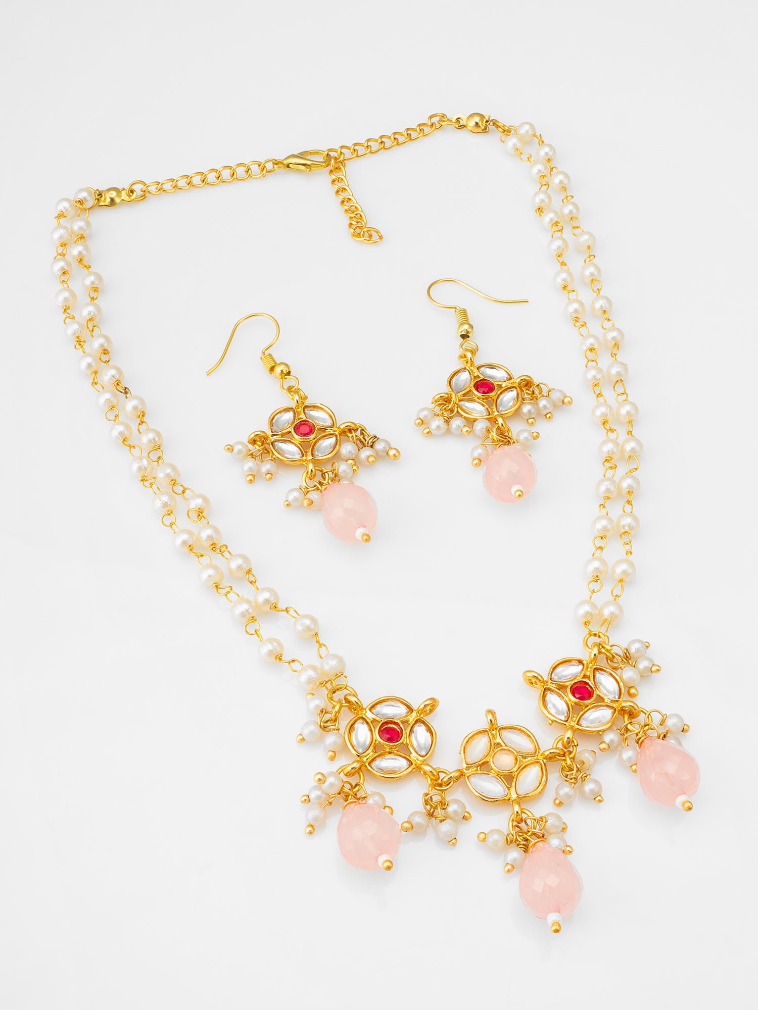 Pearl and Rose Stone Ethnic Necklace Set | Aadita Jewelry