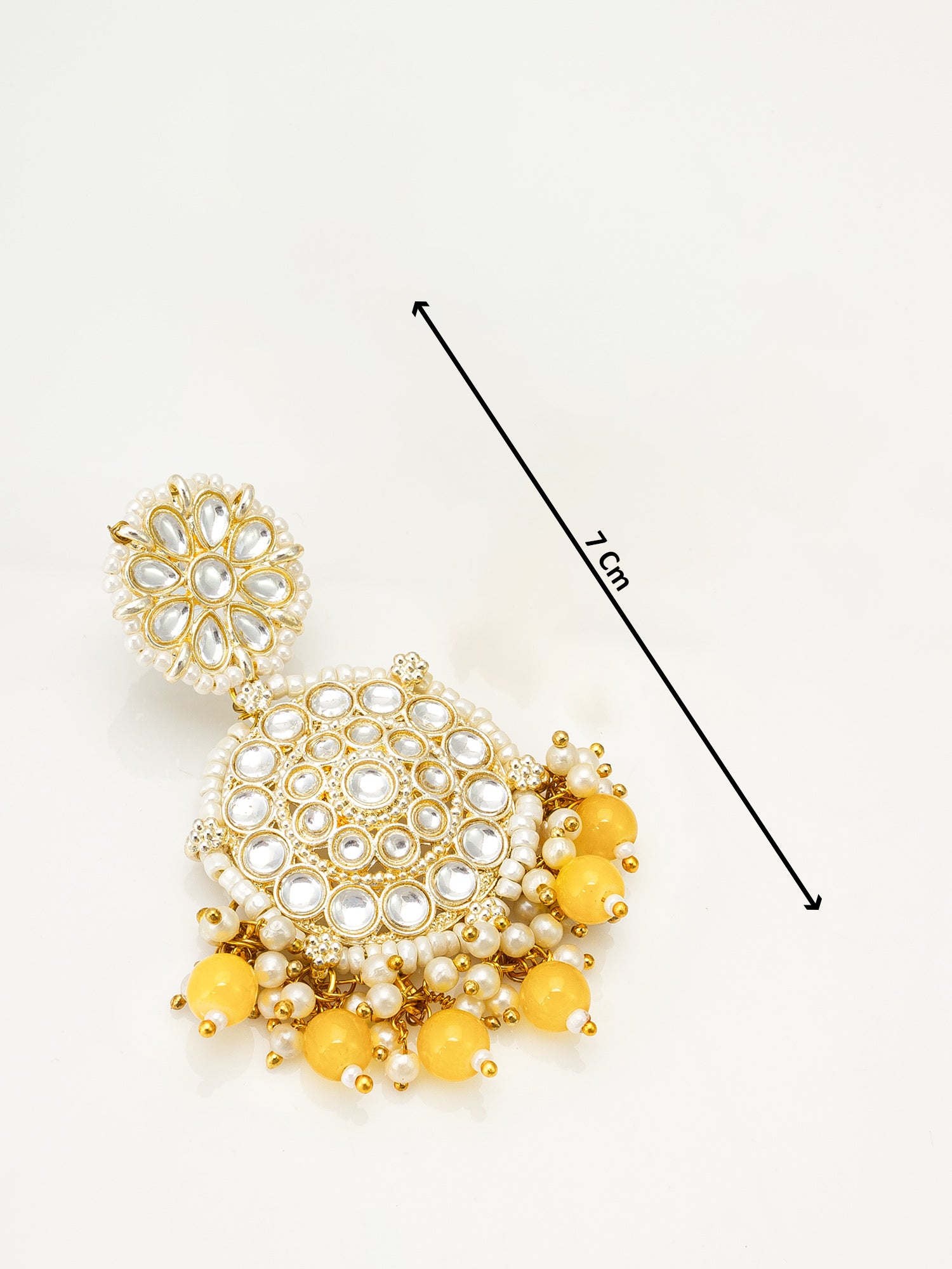Kundan Round Chandbali Earrings with Yellow Beads and Pearl Cluster – View 3 | Aadita Jewelry