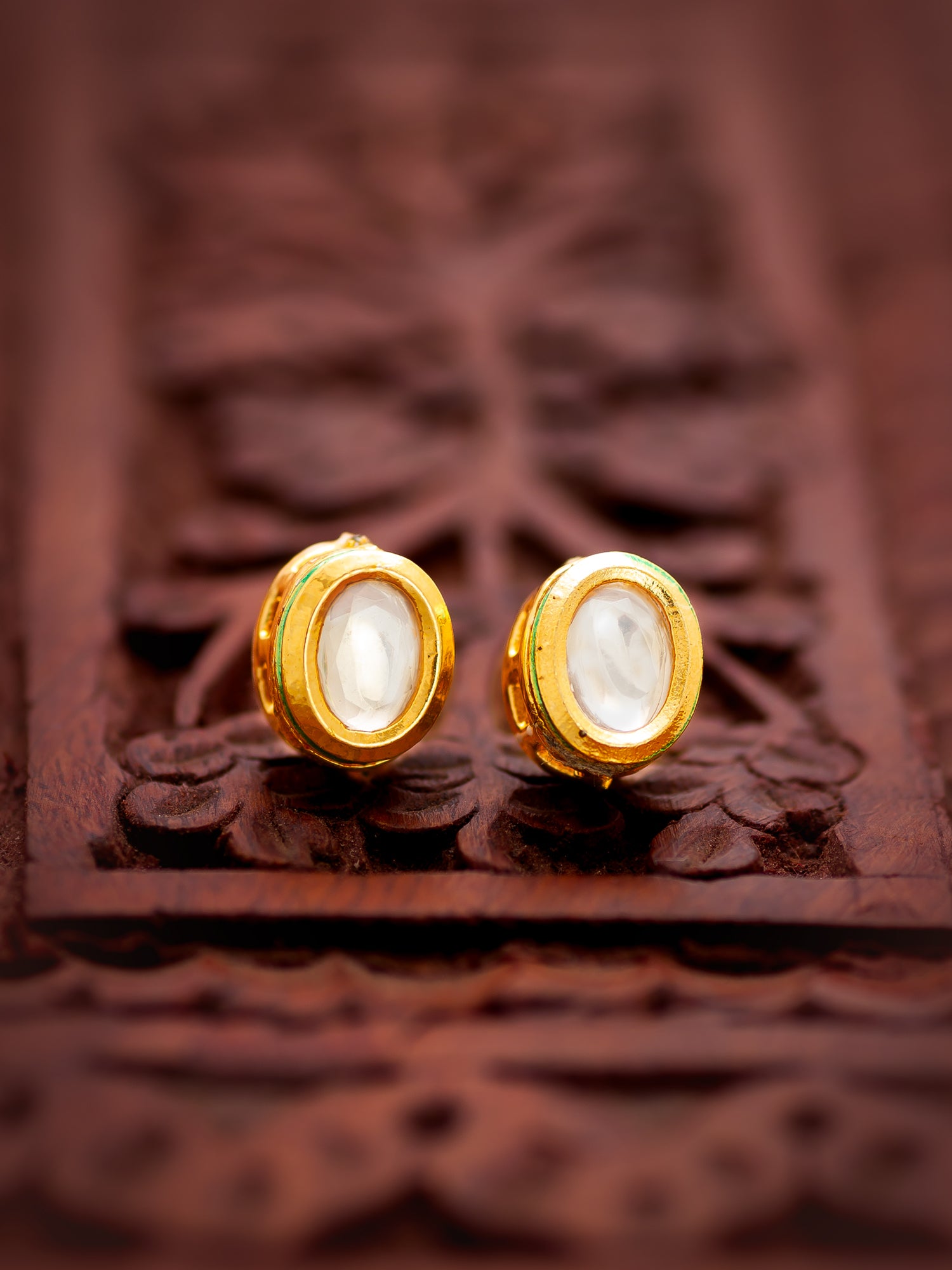Traditional Gold-Plated Kundan Stud Earrings Round Minimal Design – View 4 | Aadita Jewelry