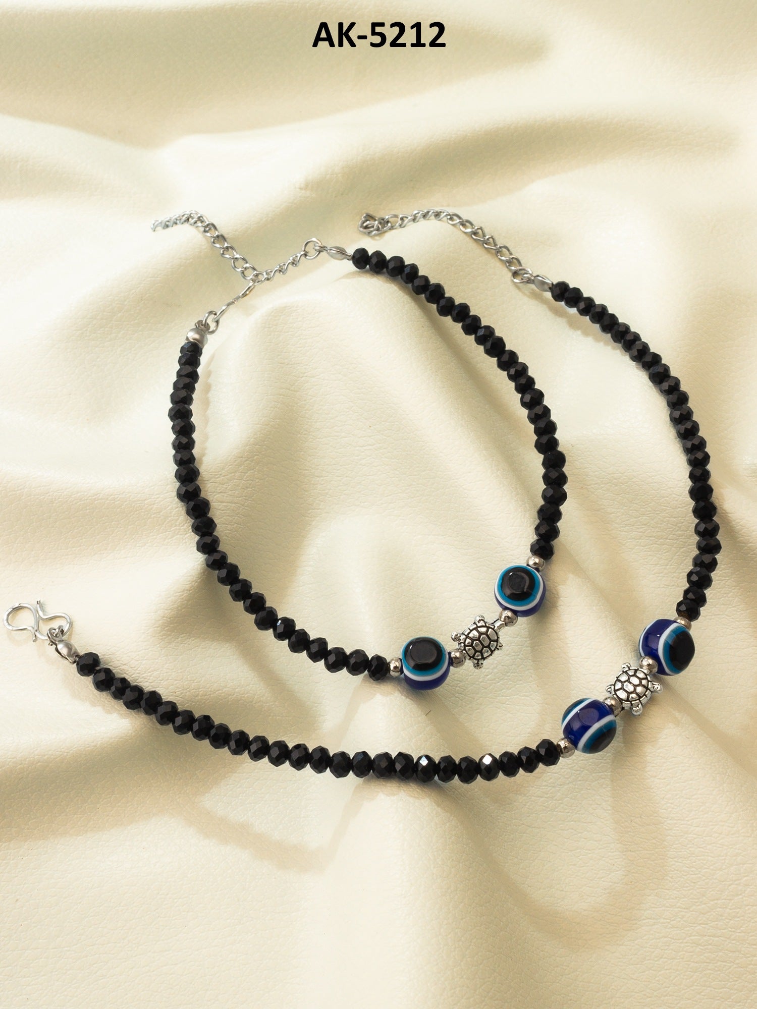 Black Crystal Bead Evil Eye and Turtle Charm Anklet – View 5 | Aadita Jewelry