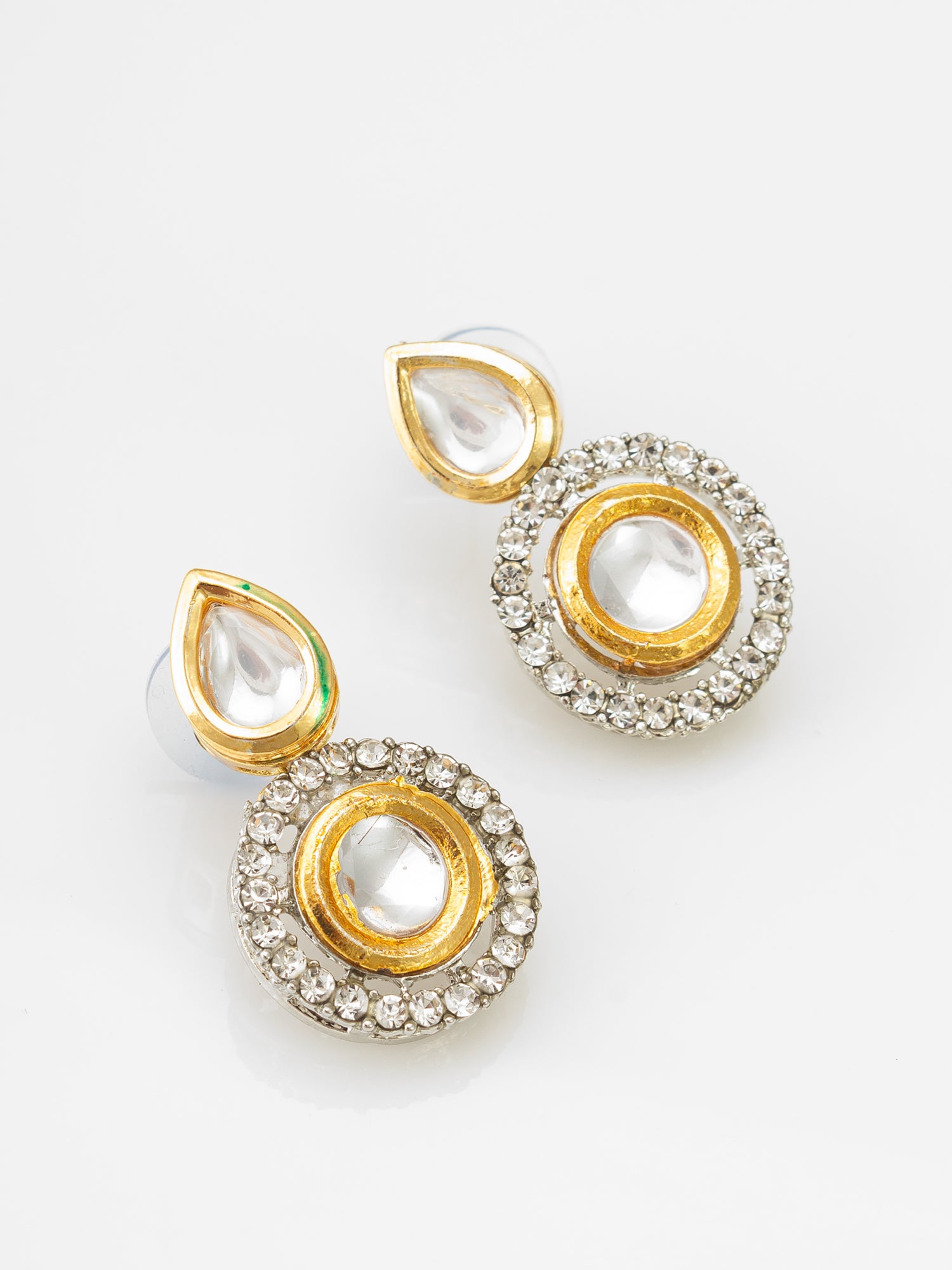 Two-Tone Kundan Mangalsutra Set with Polki and Silver-Tone Crystal Earrings – View 3 | Aadita Jewelry