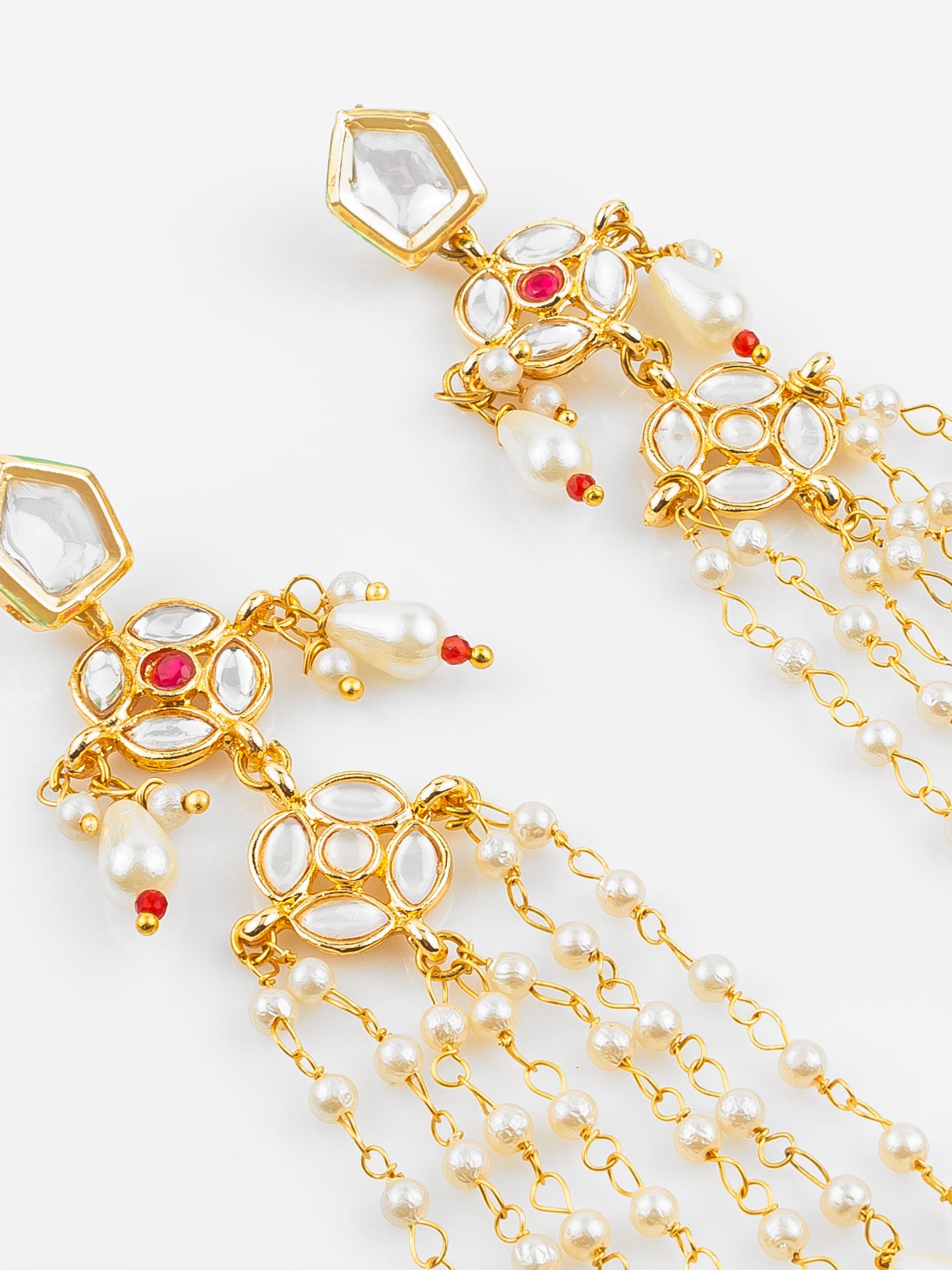 Gold Plated Traditional Kundan & Pearl Long Chain Earrings for Women & Girls – View 4 | Aadita Jewelry