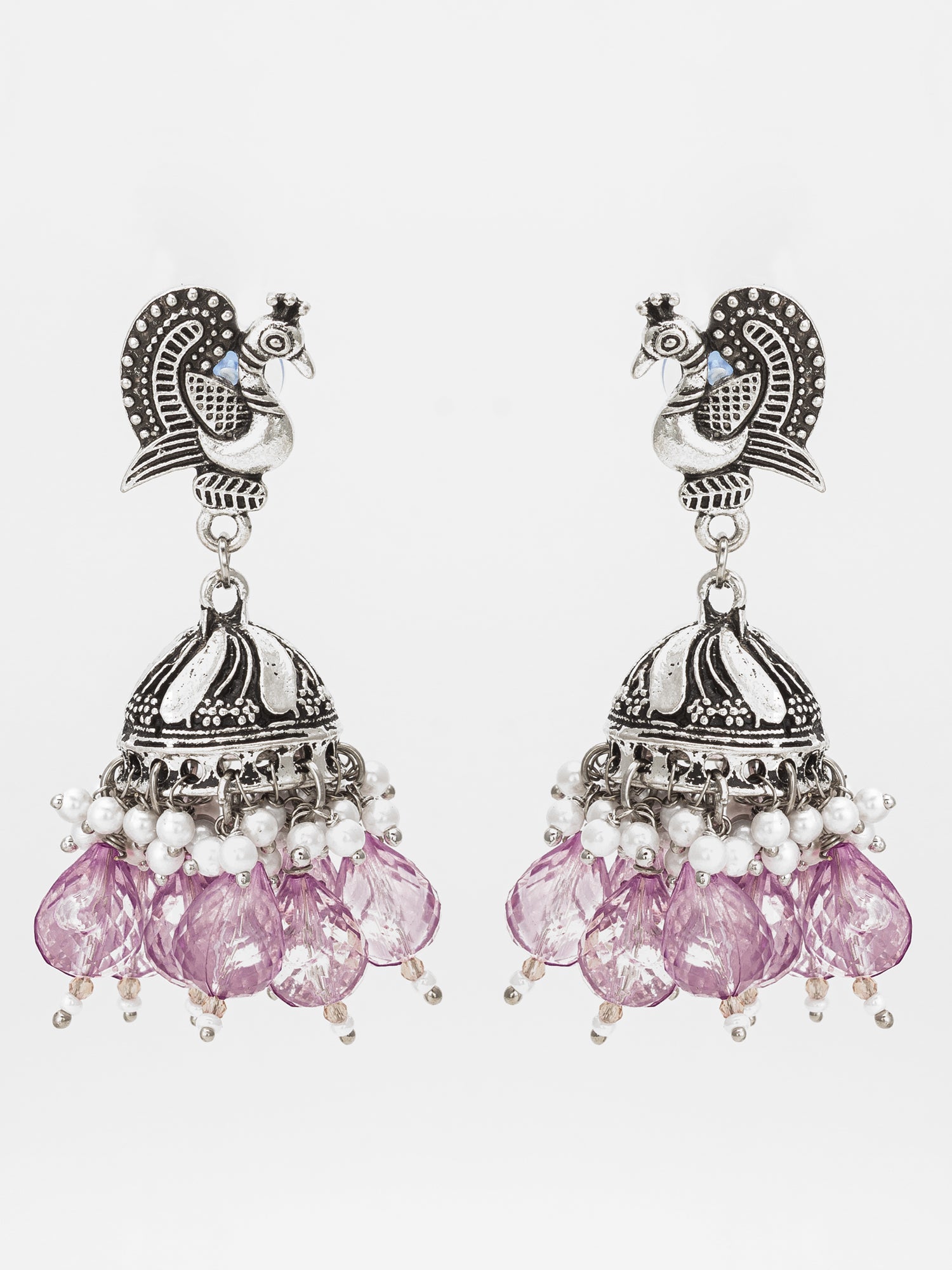 Oxidized Silver Peacock Jhumka Earrings | Aadita Jewelry