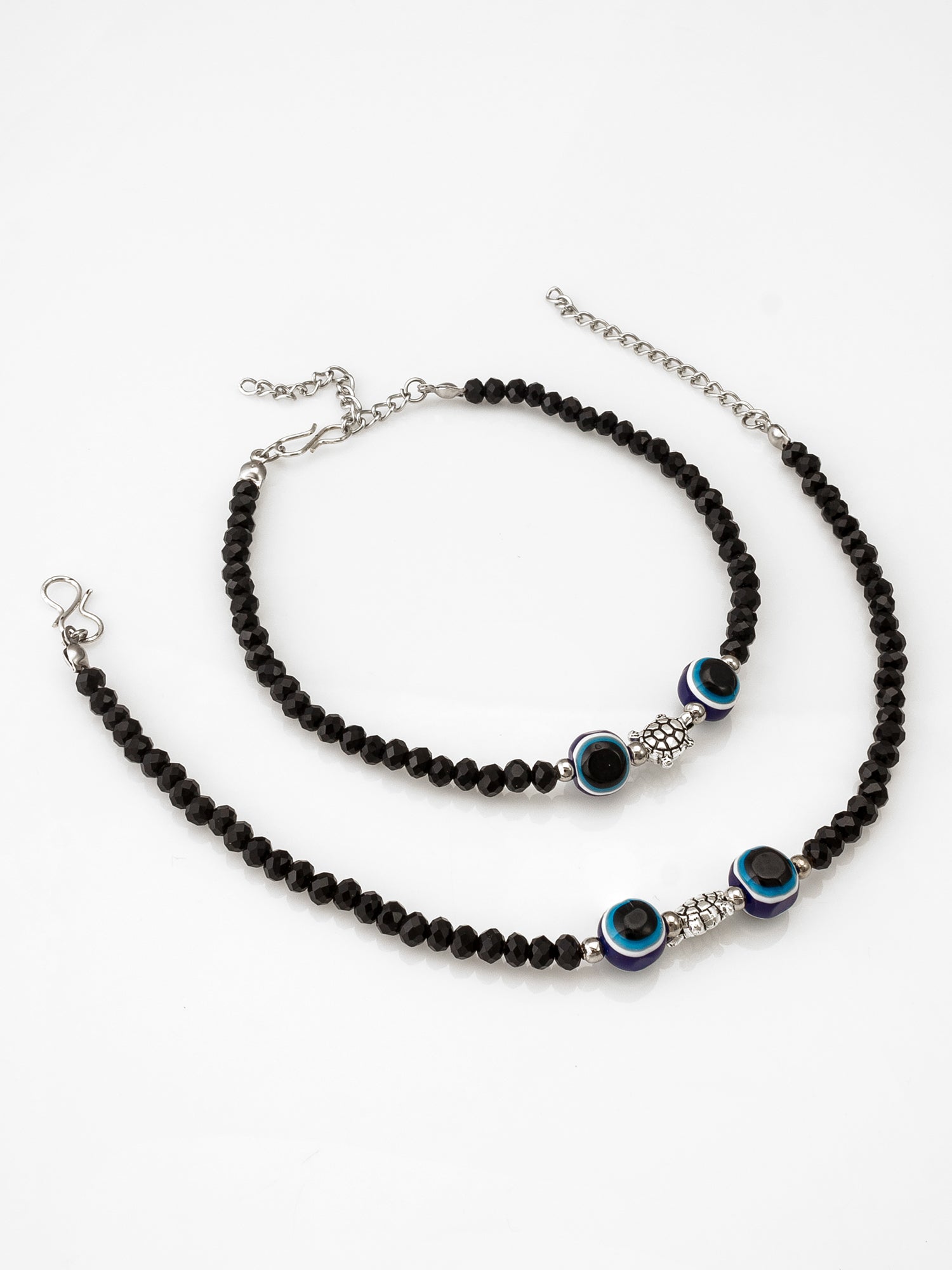 Black Crystal Bead Evil Eye and Turtle Charm Anklet | Aadita Jewelry