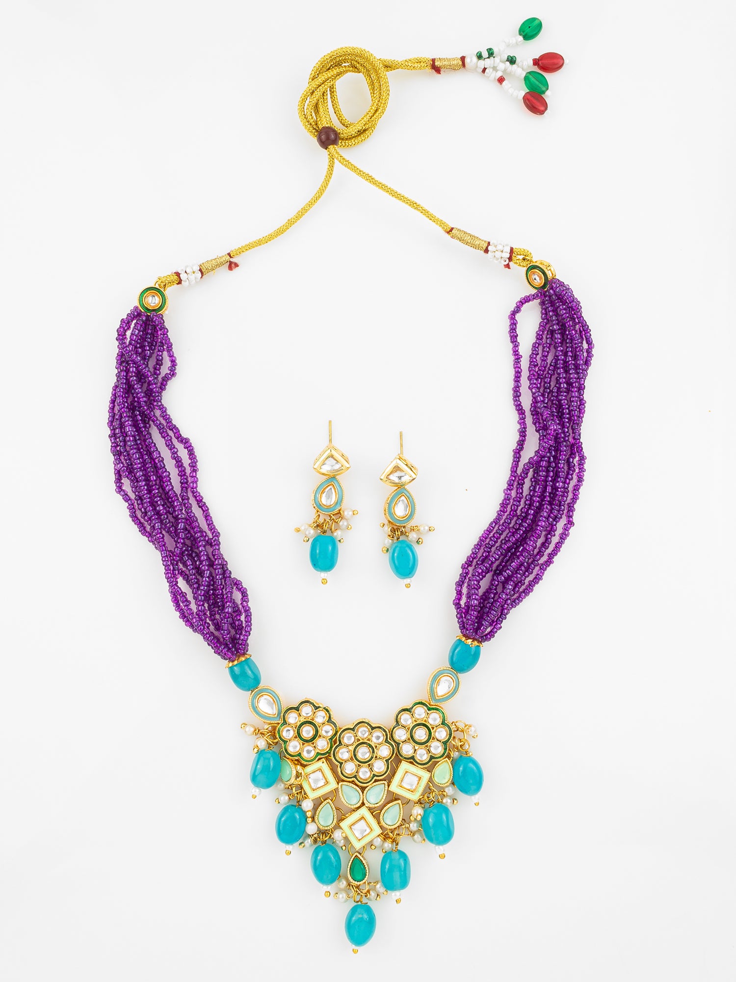 Gold Plated Kundan & Beads Necklace Set with Earrings for Women | Aadita Jewelry
