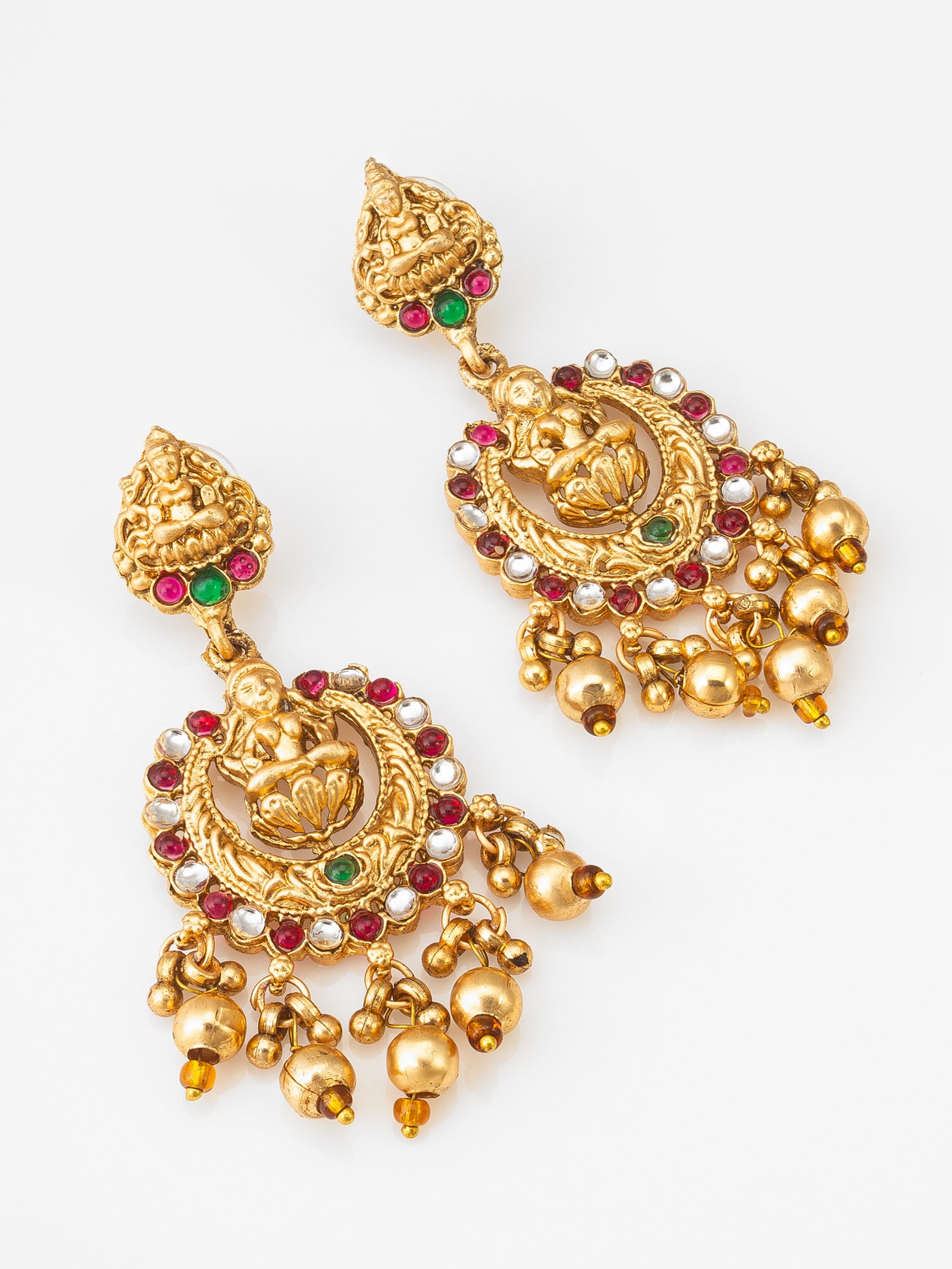 Lakshmi Temple Chandbali Earrings with Kundan Stones | Aadita Jewelry