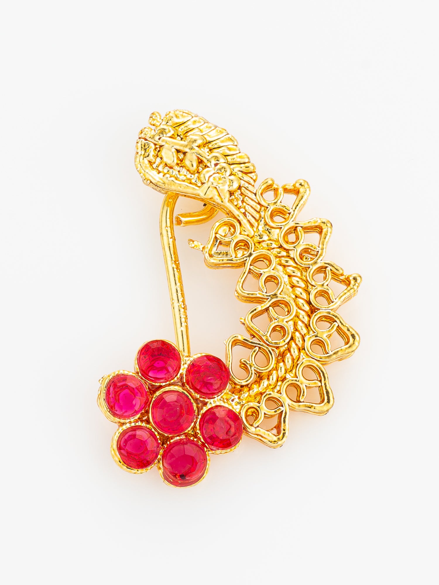 Floral Red Stone Designer Nath | Aadita Jewelry
