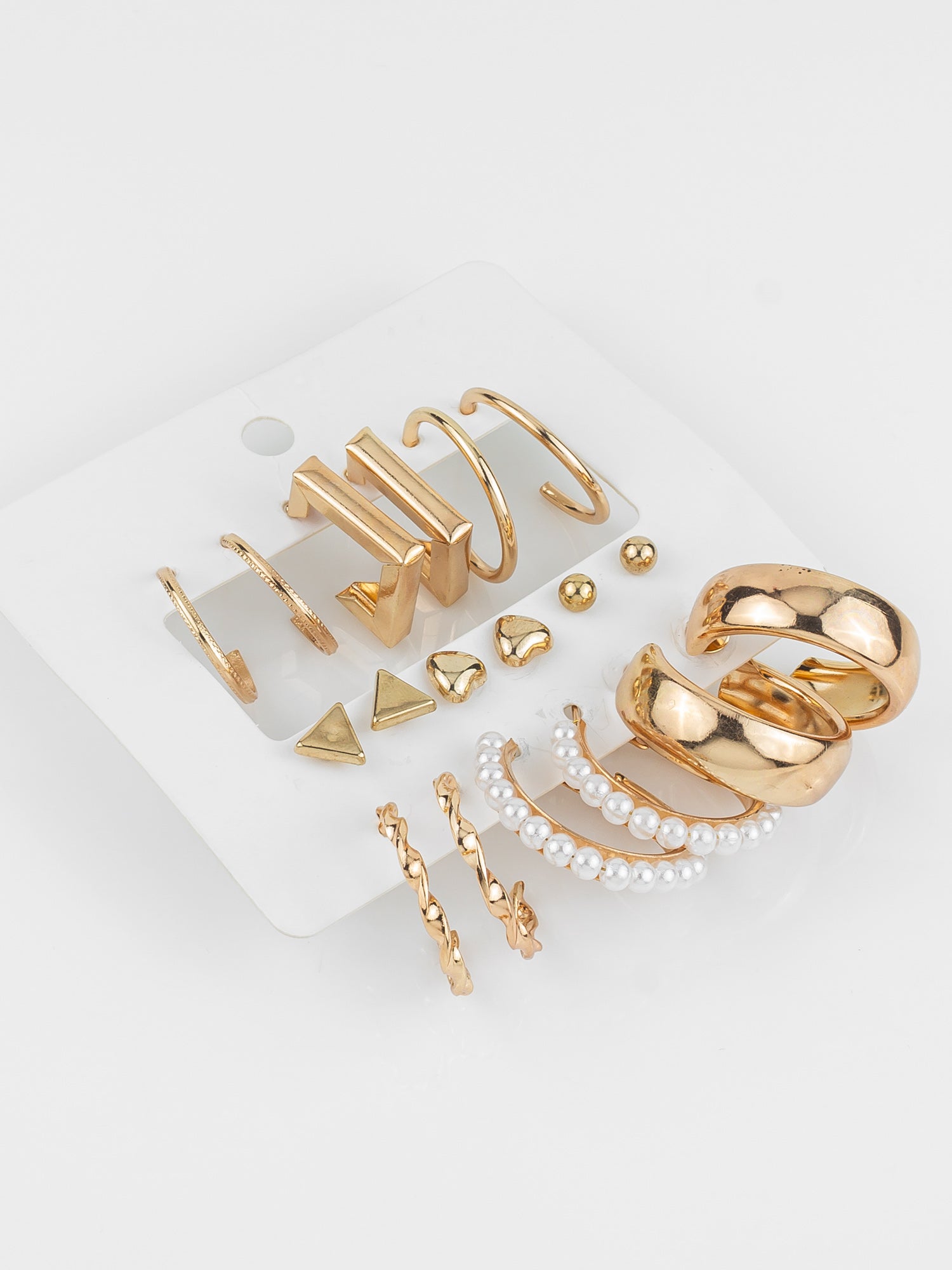 Gold Plated Minimal Studs & Hoops Earring Combo Set with Pearls (Pack of 9 Pairs) | Aadita Jewelry