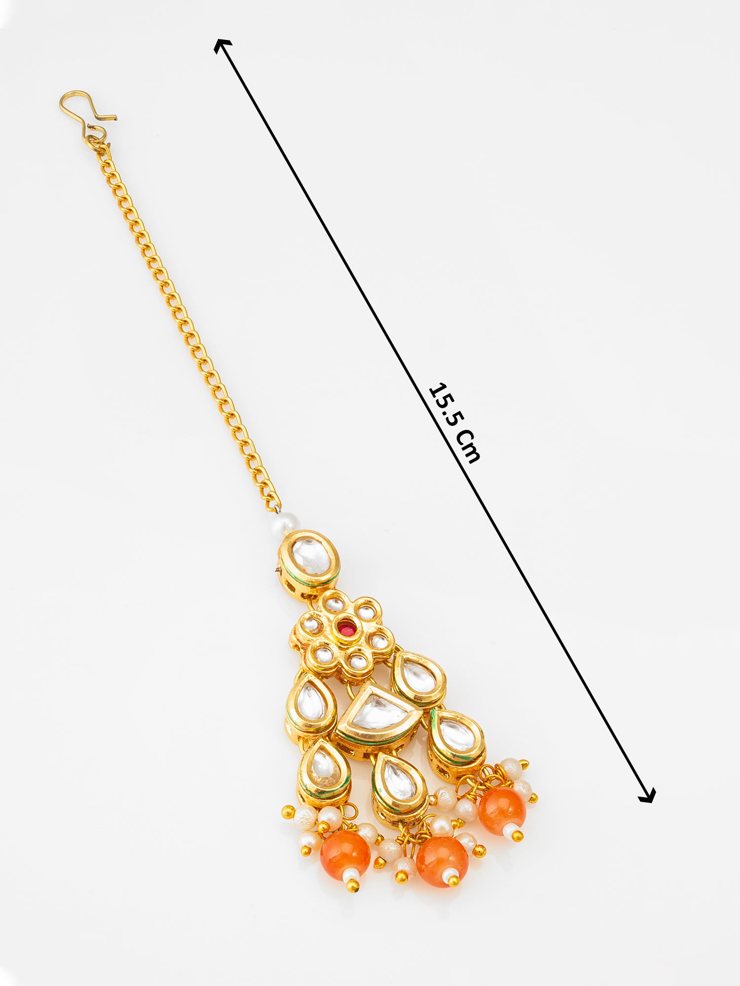 Kundan Maang Tikka with Orange Beads and Pearl – View 4 | Aadita Jewelry