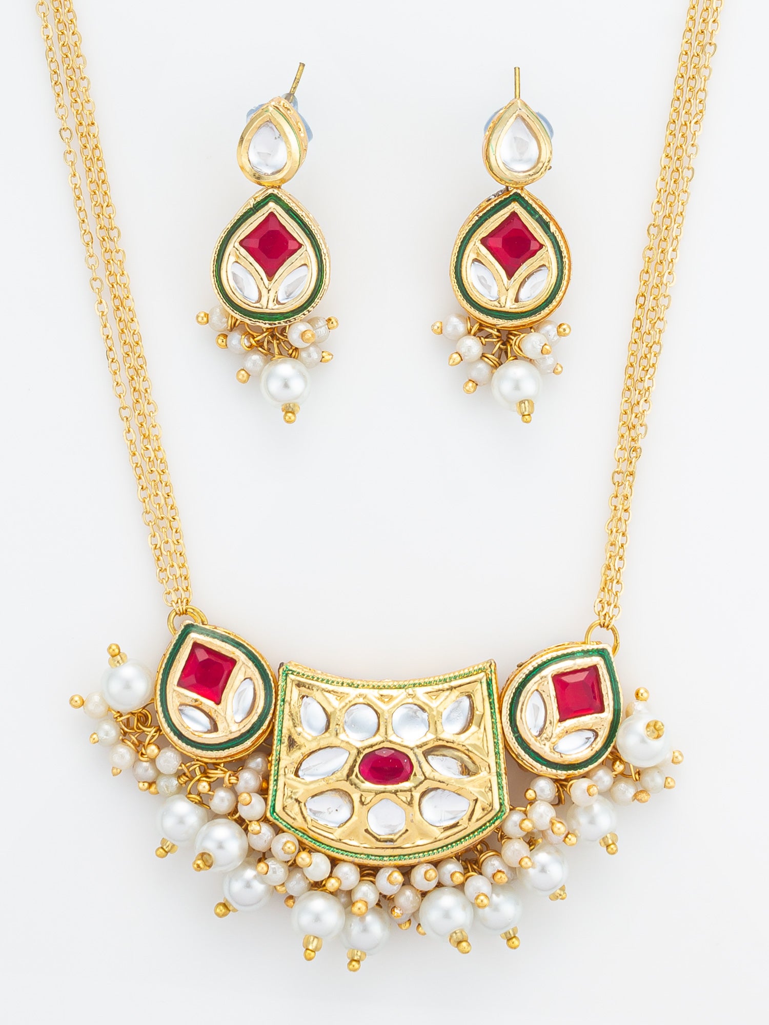Ruby Red Crescent Kundan Necklace Set – View 4 | Aadita Jewelry