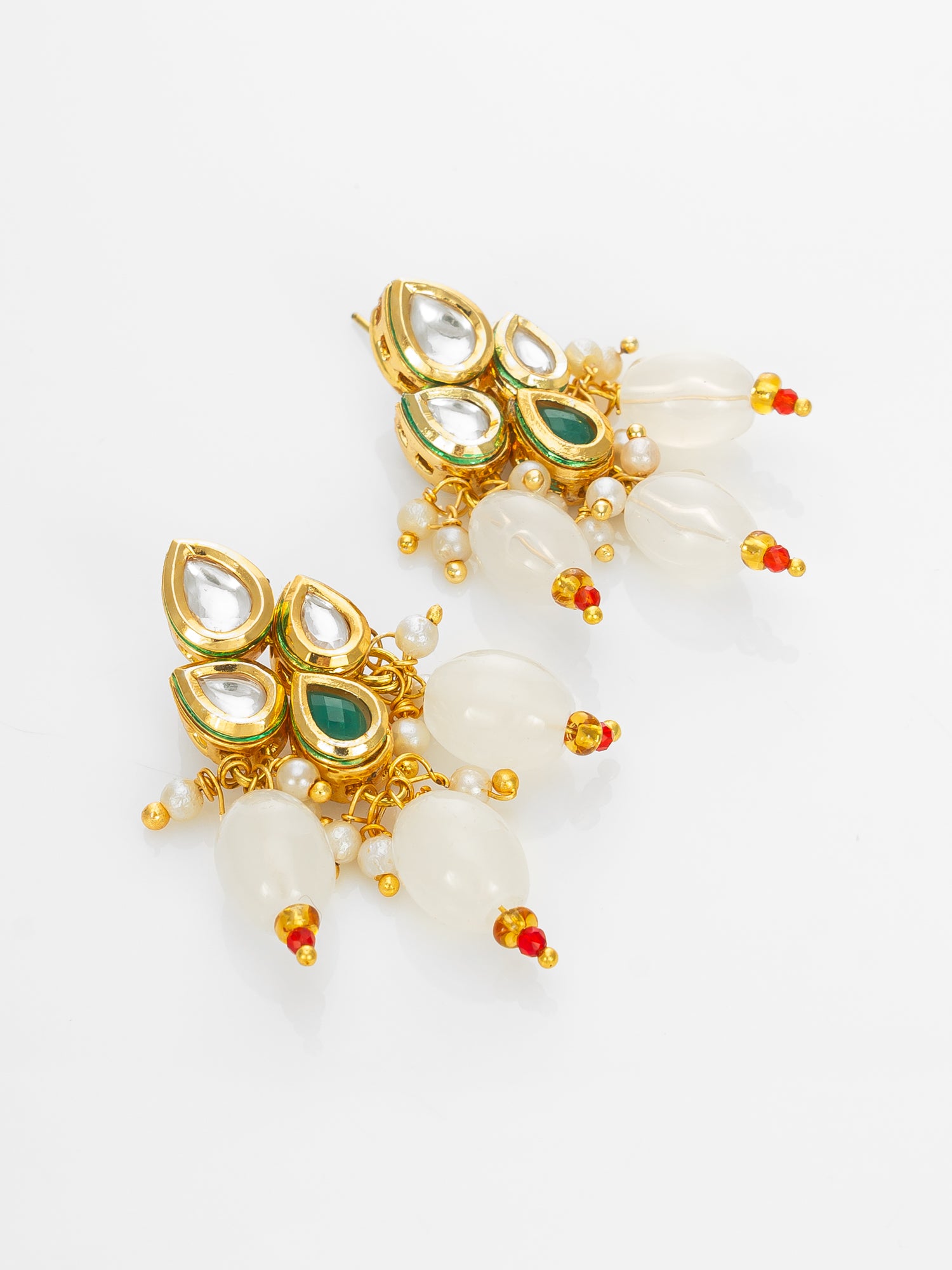 Gold Plated White Beads Kundan Necklace Set with Earrings – View 2 | Aadita Jewelry