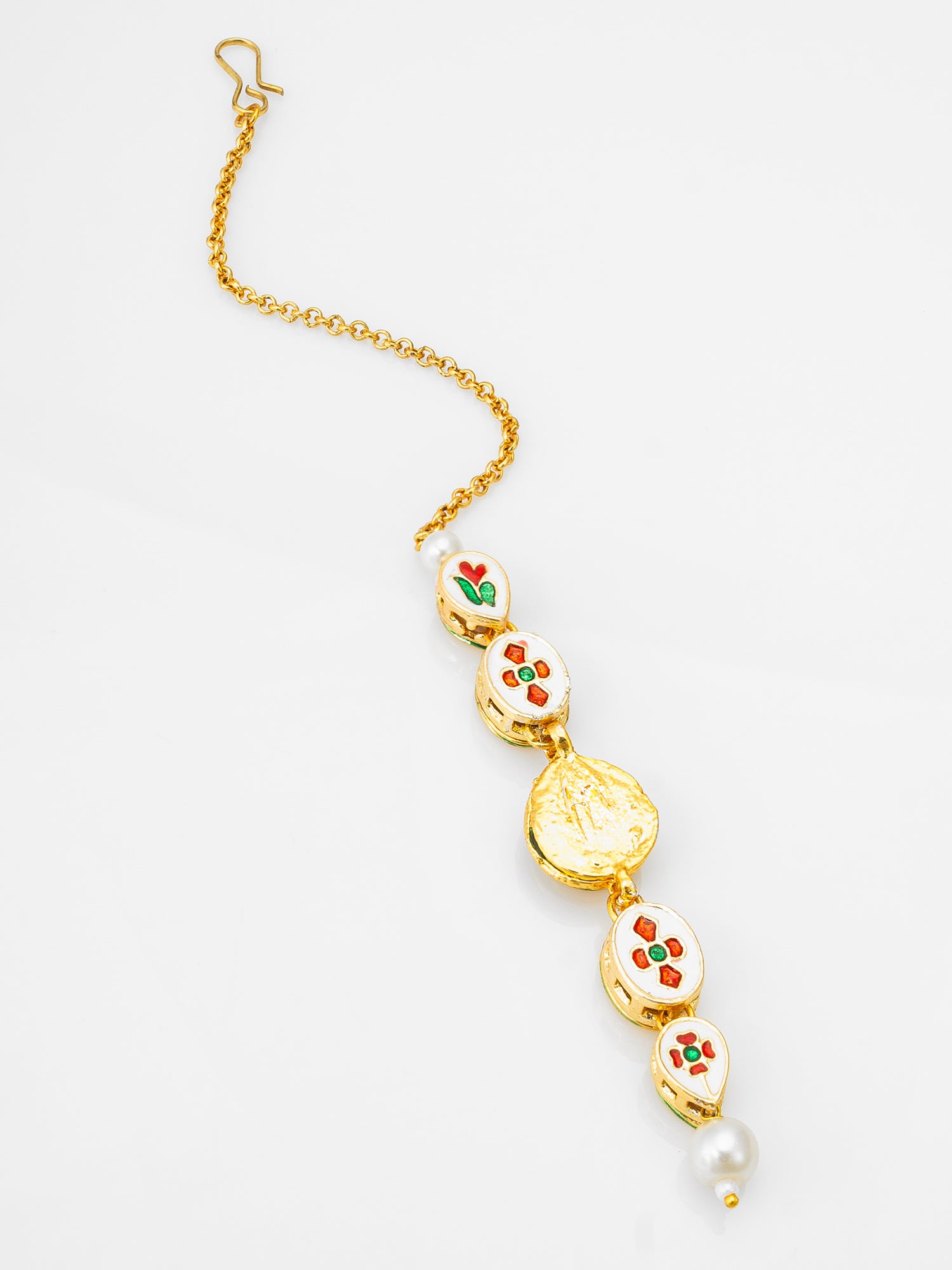 Gold-Plated Kundan Linear Maang Tikka with Pearl Drop – View 2 | Aadita Jewelry