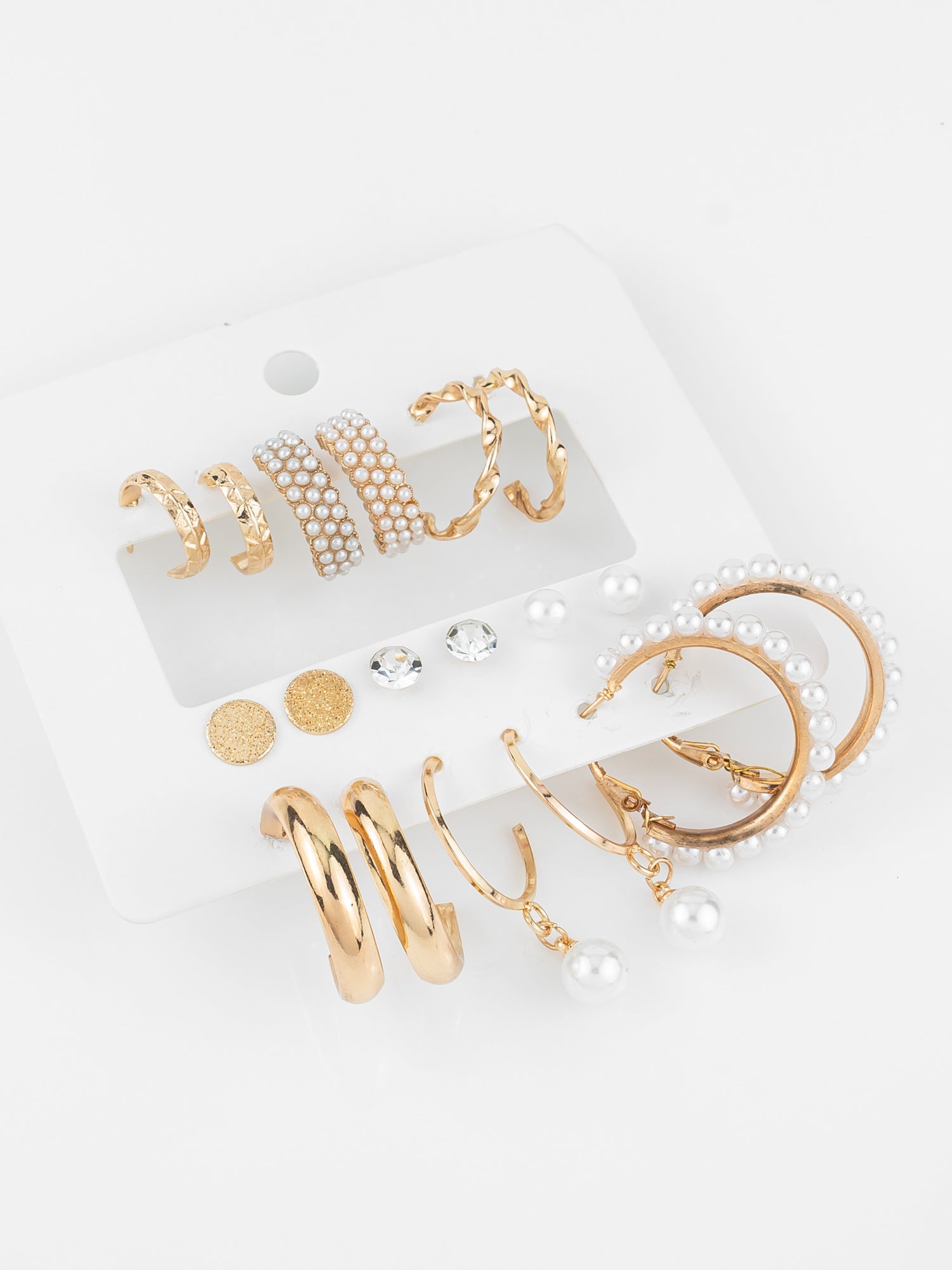 Elegant Gold Plated Pearl & Crystal Hoop Earring Combo Set for Women (Pack of 9 Pairs) | Aadita Jewelry