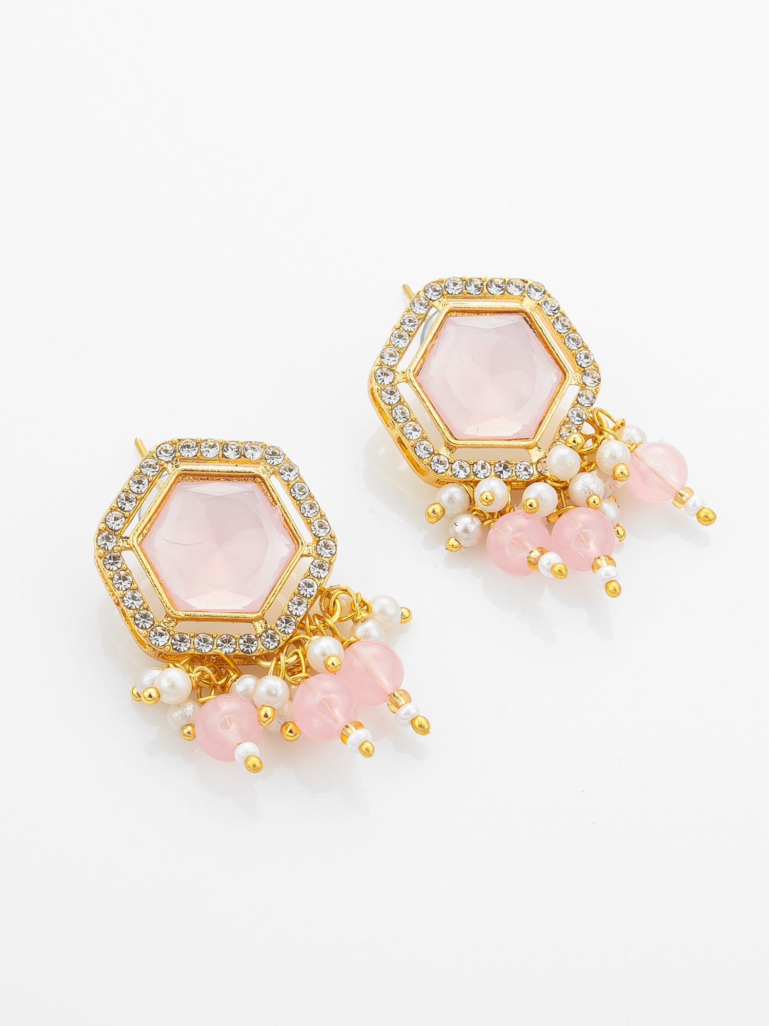 Aadita Gold Plated Kundan Necklace Set with Pink Stones end Earrings – View 2 | Aadita Jewelry