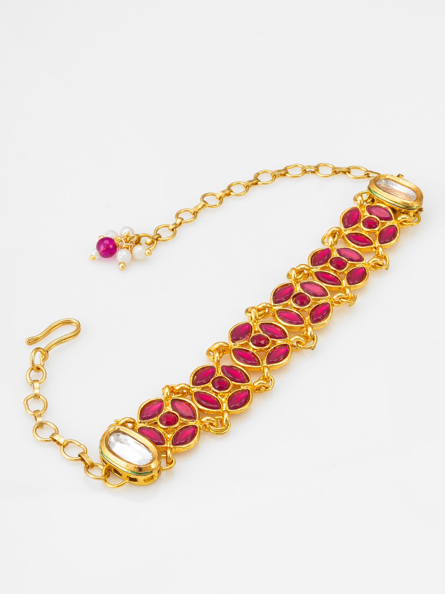 Gold-Plated Ruby Red Kundan Bracelet with Stone | Aadita Jewelry