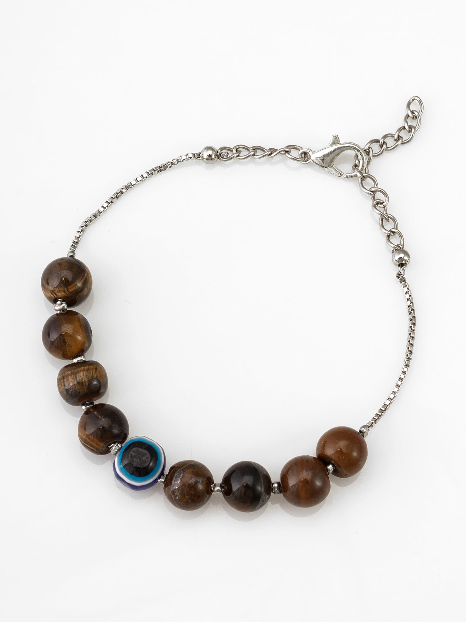 Beaded Bracelet with Evil Eye Bead and Silver Box Chain – View 2 | Aadita Jewelry