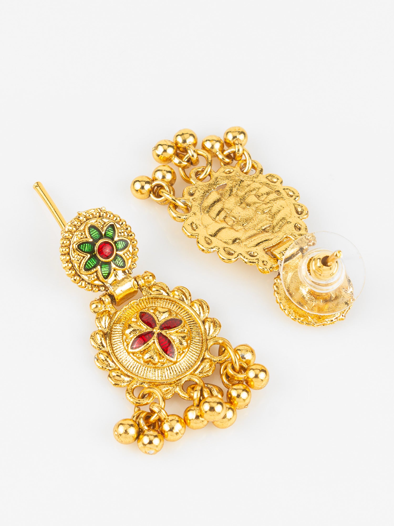 South Indian Gold-Plated Necklace Set | Traditional Bridal Temple Jewellery with Earrings – View 3 | Aadita Jewelry