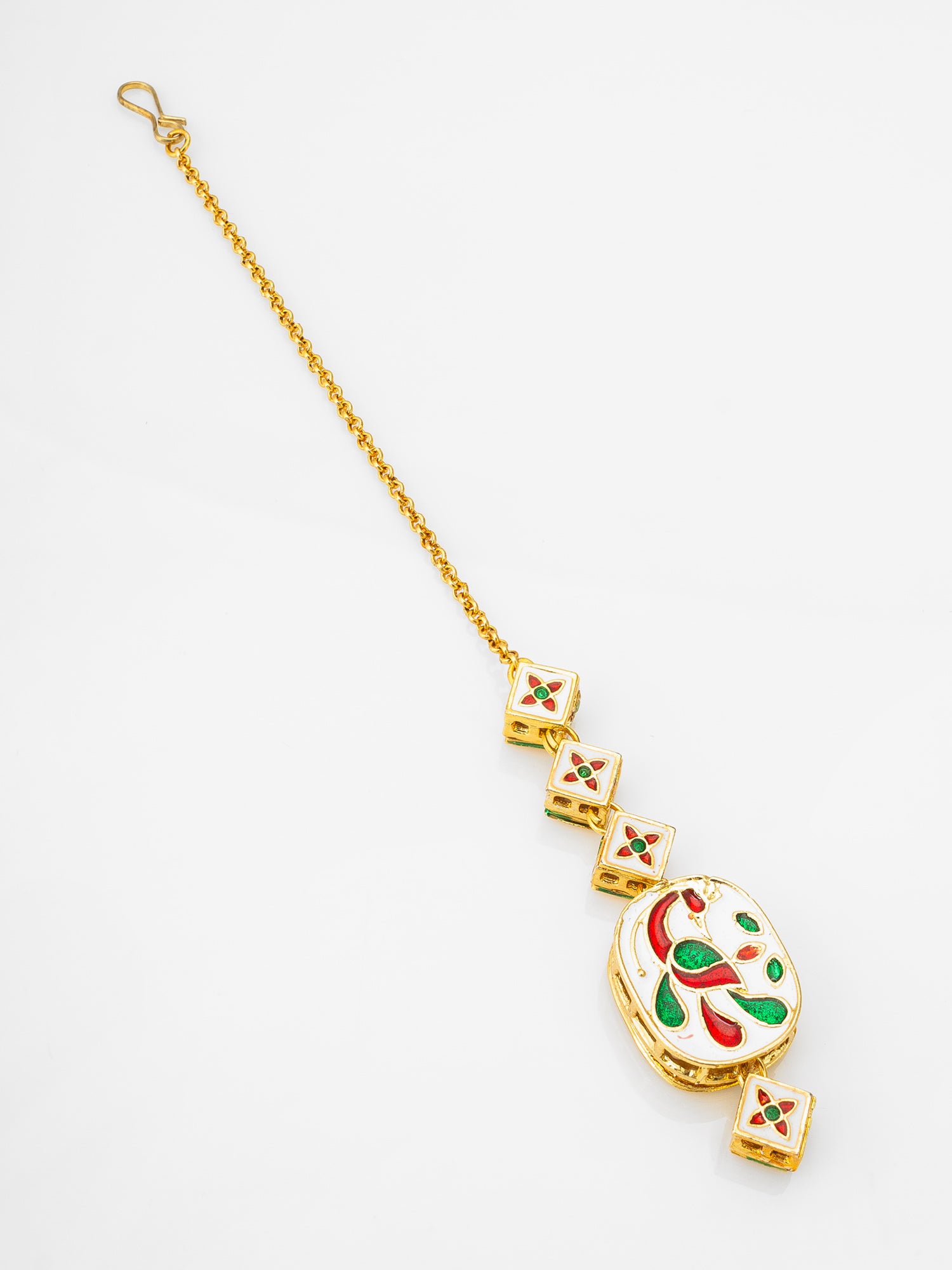 Gold-Tone Kundan Square and Oval Maang Tikka with Chain – View 2 | Aadita Jewelry