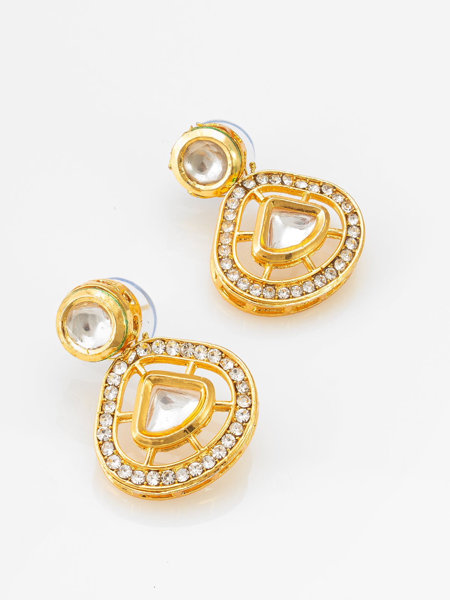Kundan Mangalsutra Set with Black Beads Chain and Crystal Studded Earrings – View 3 | Aadita Jewelry