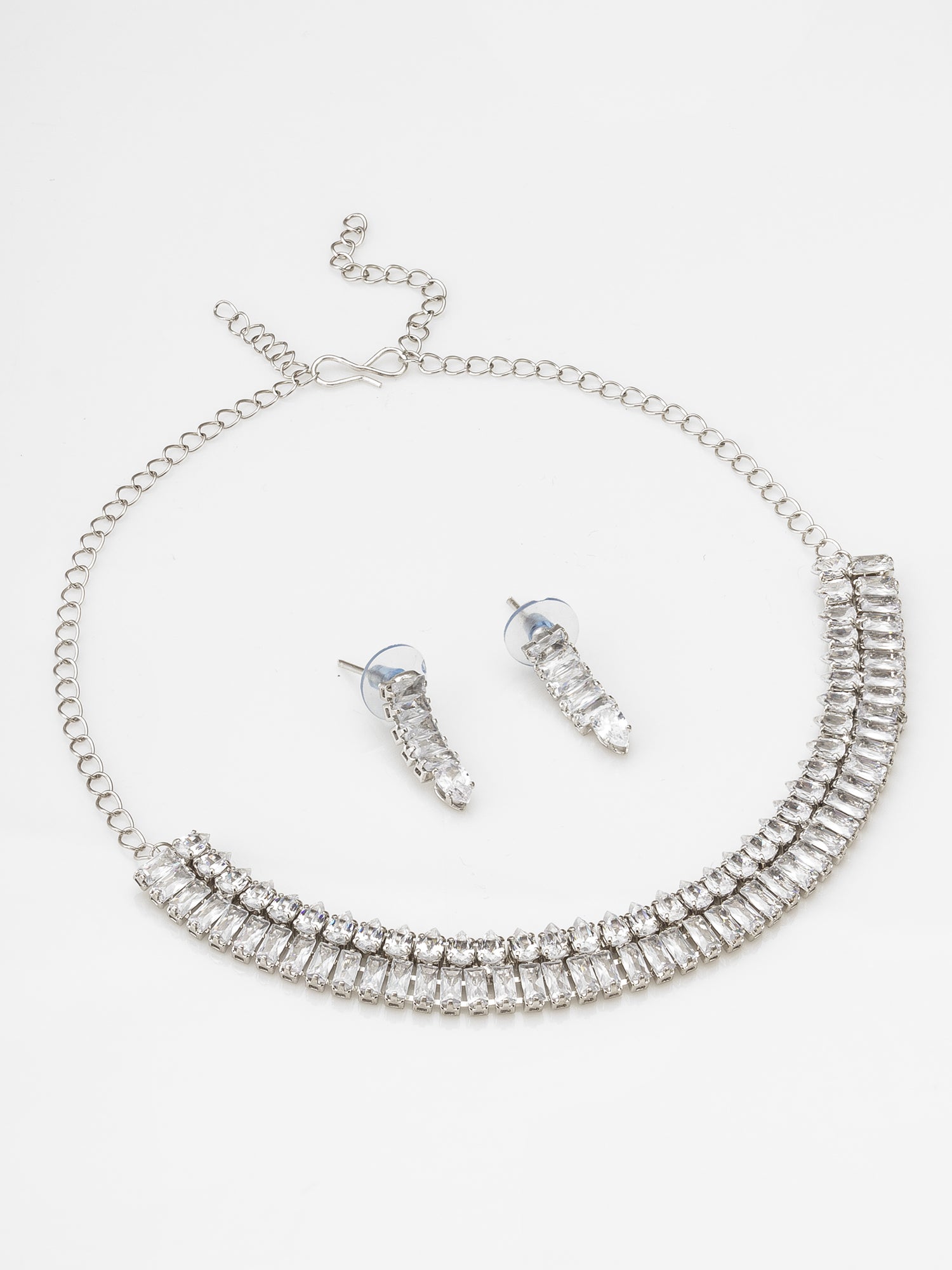 Classic Linear Baguette AD Necklace Set with Earrings | Aadita Jewelry