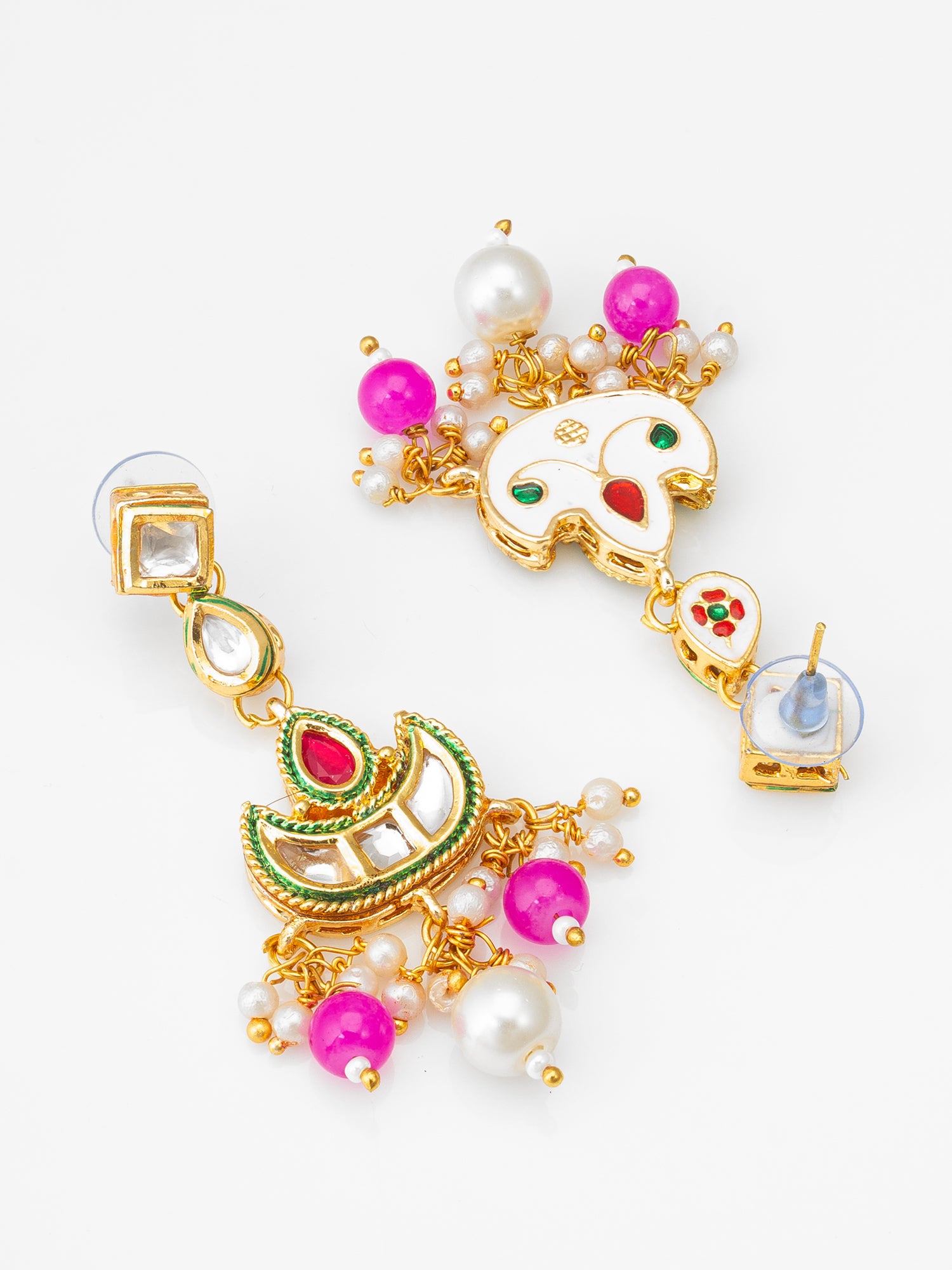 Gold-Tone Kundan Chandbali Earrings with Bead Drops – View 2 | Aadita Jewelry