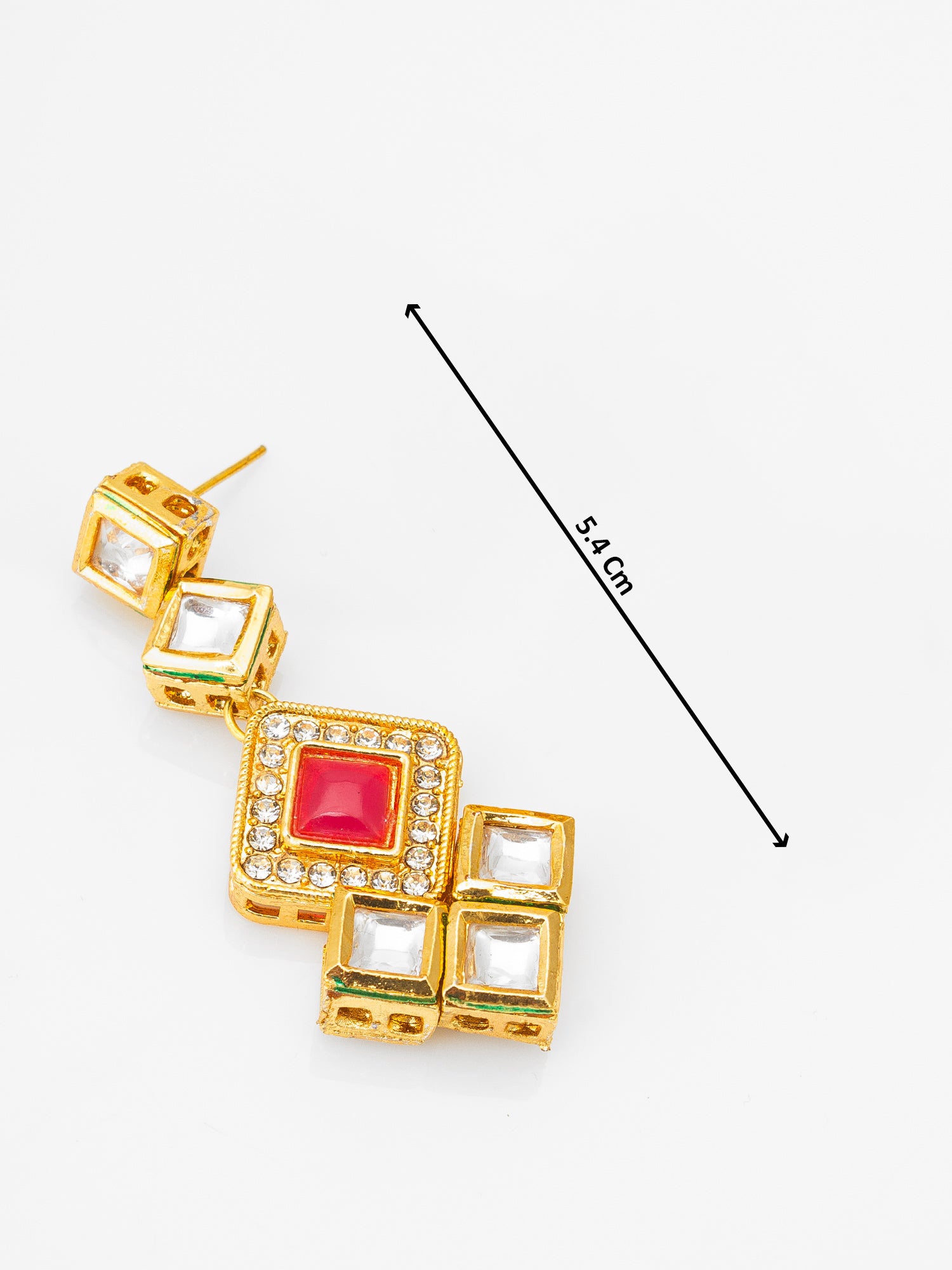 Gold-Plated Geometric Square Cascade Drop Earrings with Pink Stone – View 3 | Aadita Jewelry