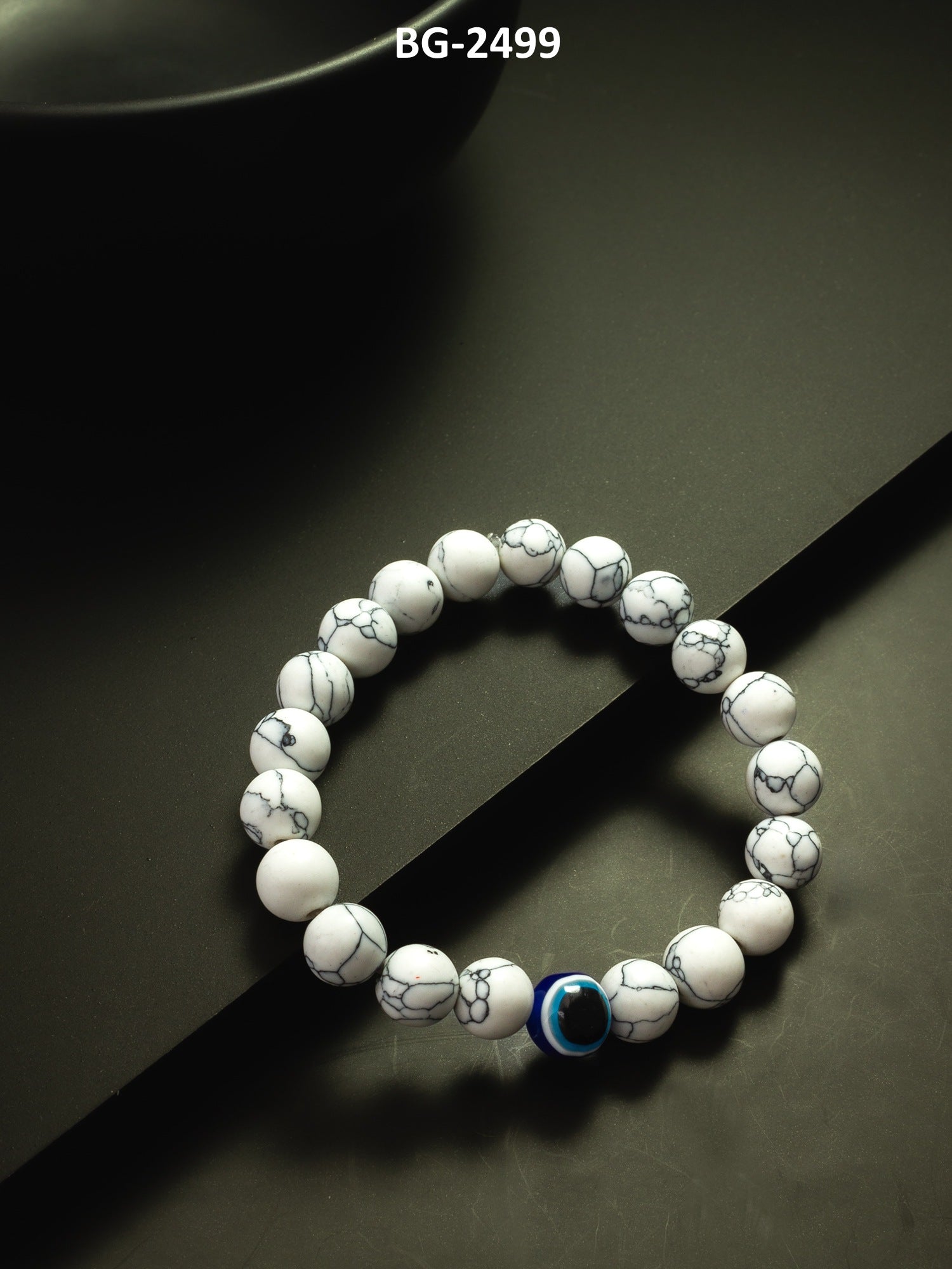 White Marble Beaded Evil Eye Bracelet – View 4 | Aadita Jewelry