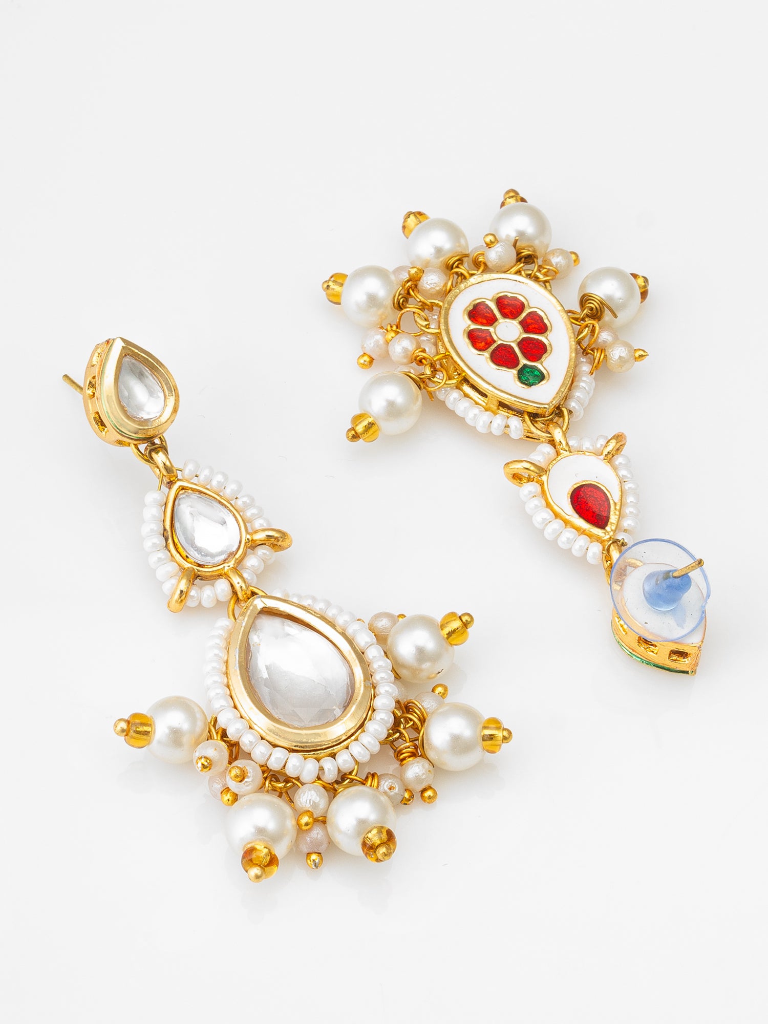 White Kundan Drop Earrings with Pearl – View 2 | Aadita Jewelry